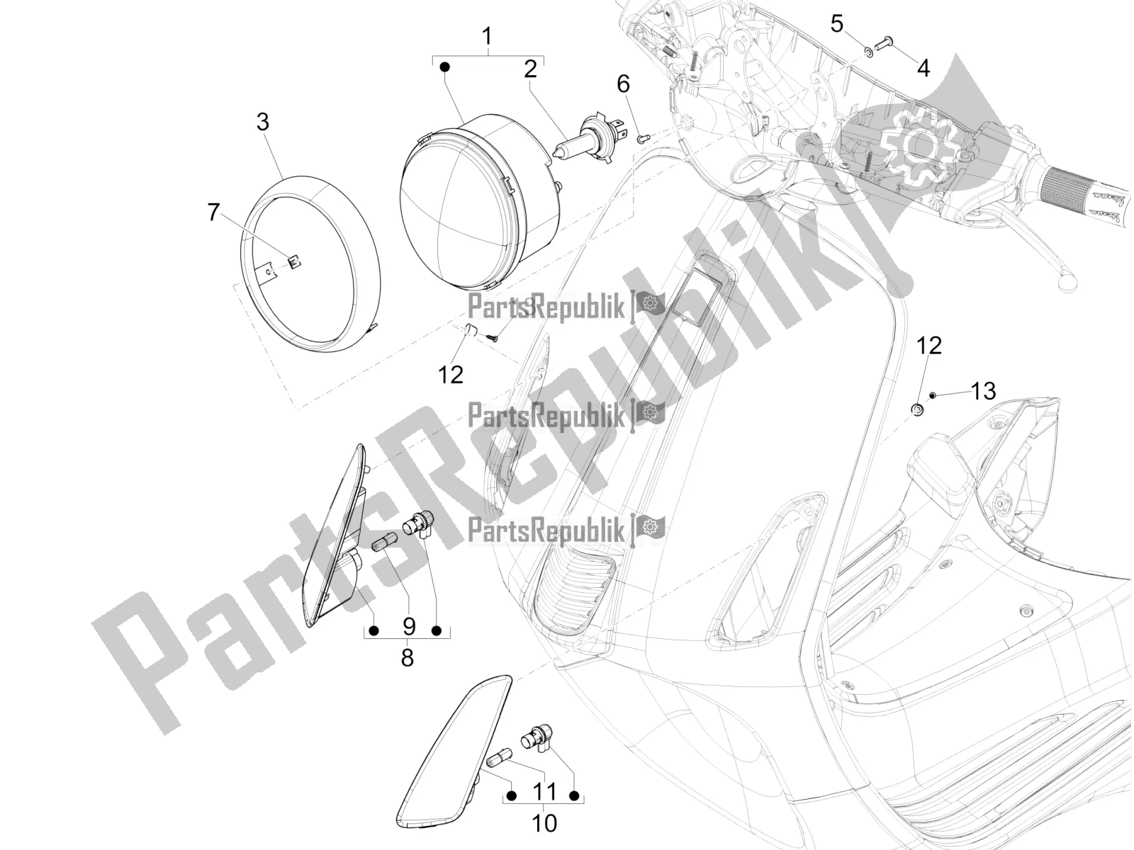 Toutes les pièces pour le Phares Avant - Clignotants du Vespa Primavera 125 4T 3V IE ABS E4 2020