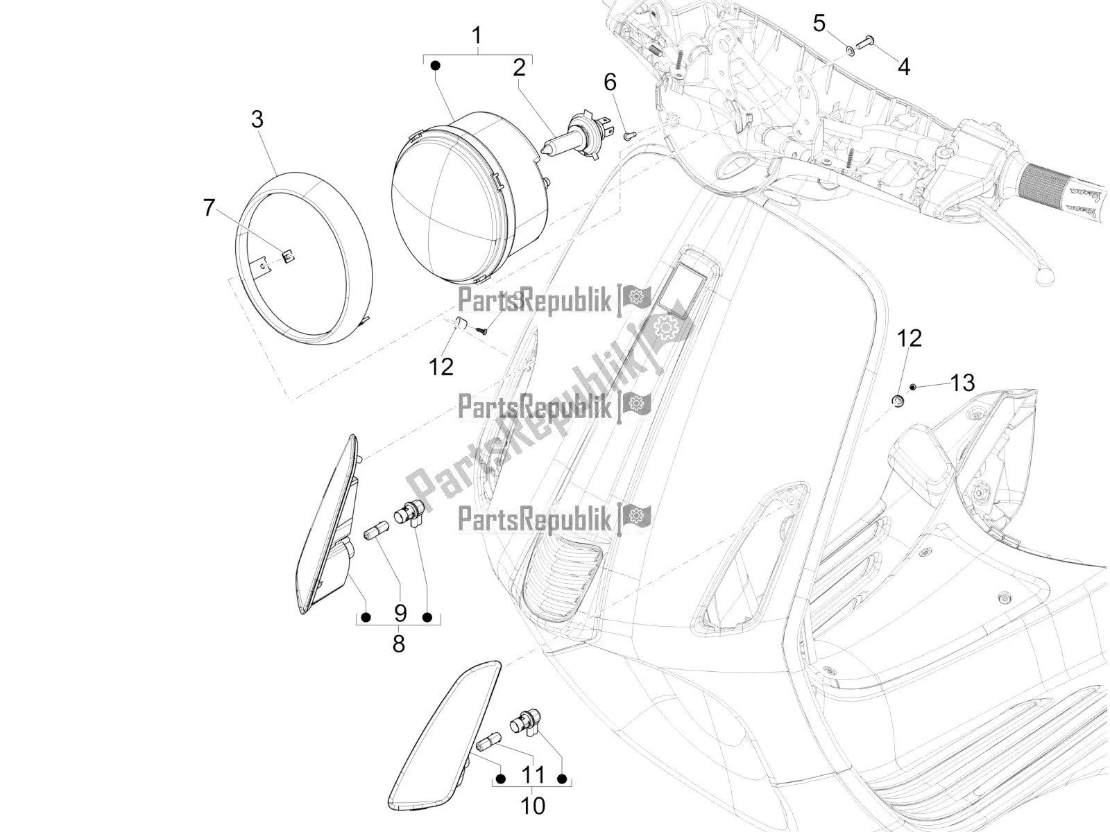 Toutes les pièces pour le Phares Avant - Clignotants du Vespa Primavera 125 4T 3V IE ABS E4 2020