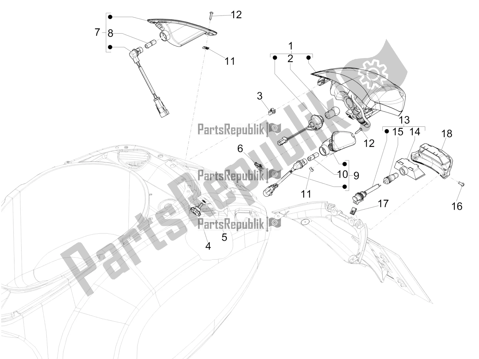 Toutes les pièces pour le Phares Arrière - Clignotants du Vespa Primavera 125 4T 3V IE ABS E4 2020