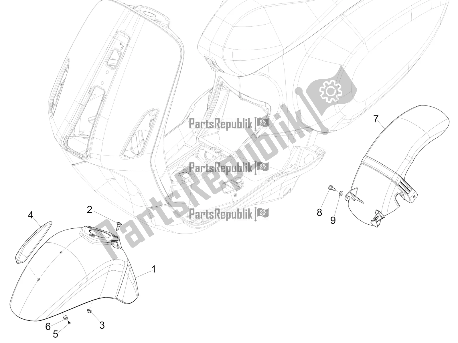 Toutes les pièces pour le Logement De Roue - Garde-boue du Vespa Primavera 125 4T 3V IE ABS E4 2020