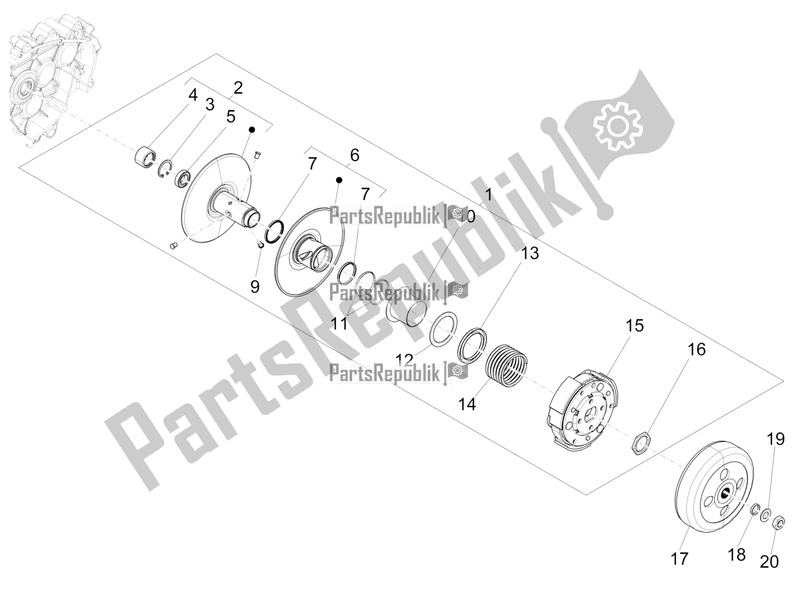 Todas as partes de Polia Conduzida do Vespa Primavera 125 4T 3V IE ABS E5 2020