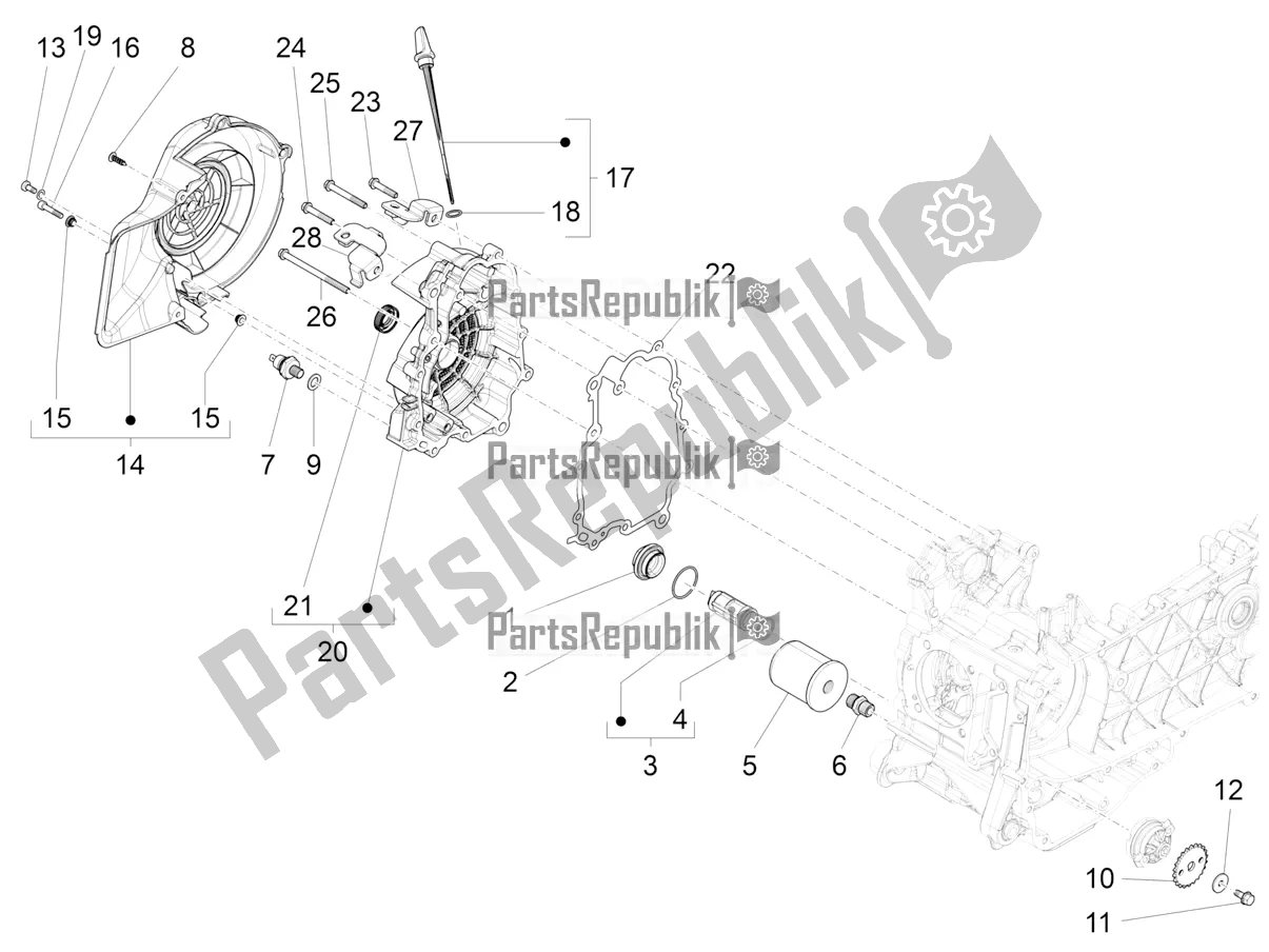 Toutes les pièces pour le Couvercle Magnéto Volant - Filtre à Huile du Vespa Primavera 125 4T 3V IE ABS E5 2020