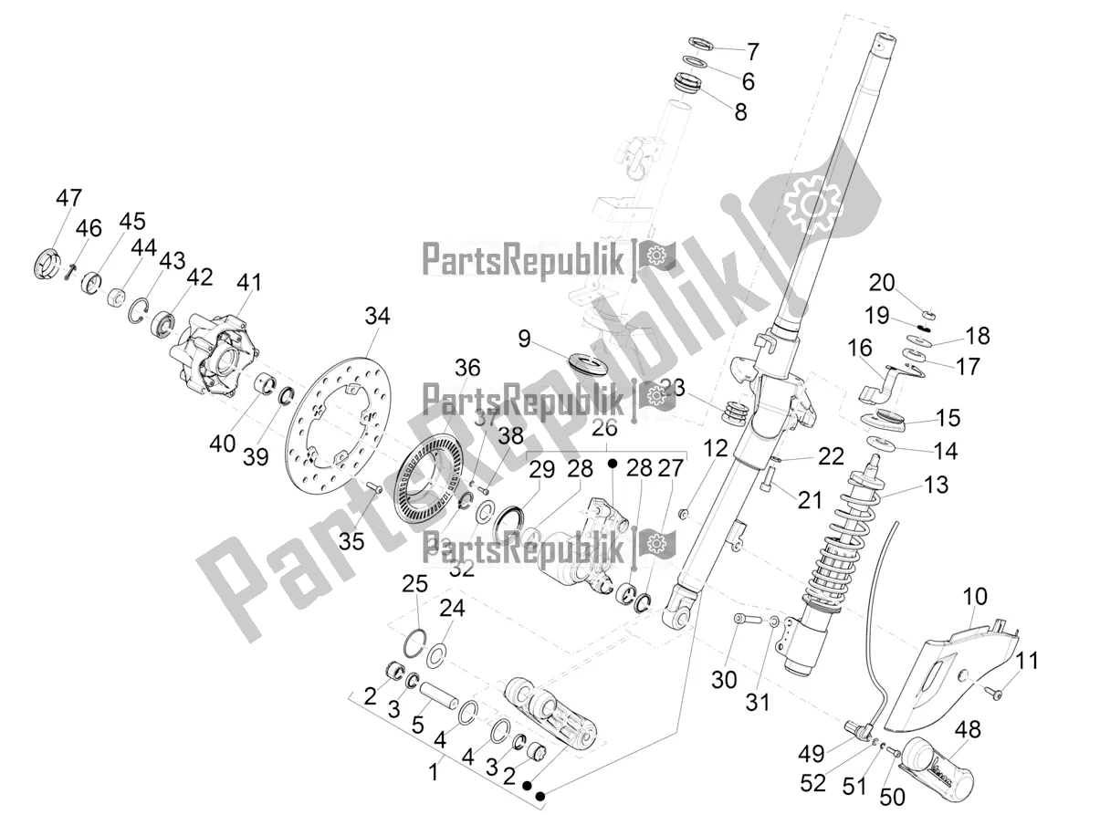 All parts for the Fork/steering Tube - Steering Bearing Unit of the Vespa Primavera 125 4T 3V IE ABS E5 2020