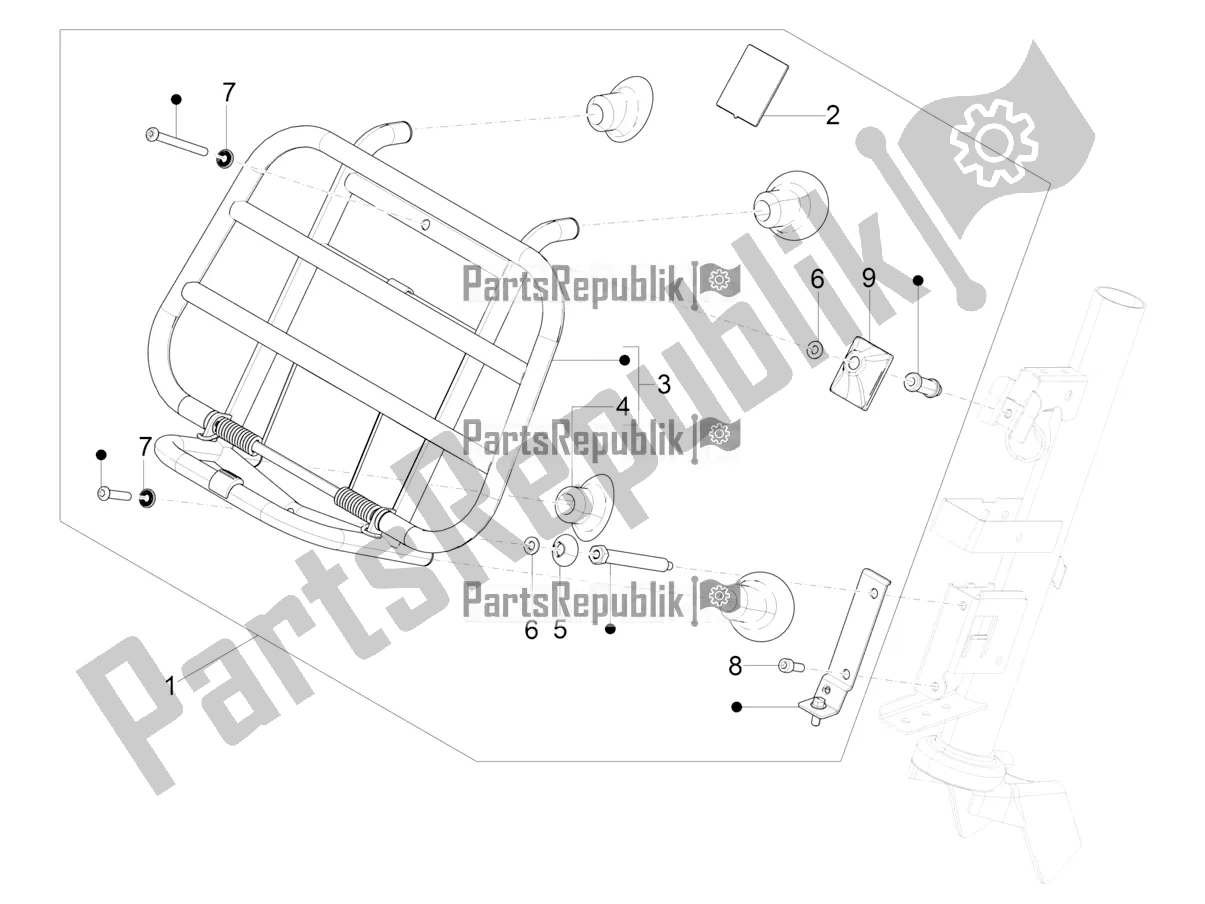 All parts for the Front Luggage Rack of the Vespa Primavera 125 4T 3V IE ABS E5 2020