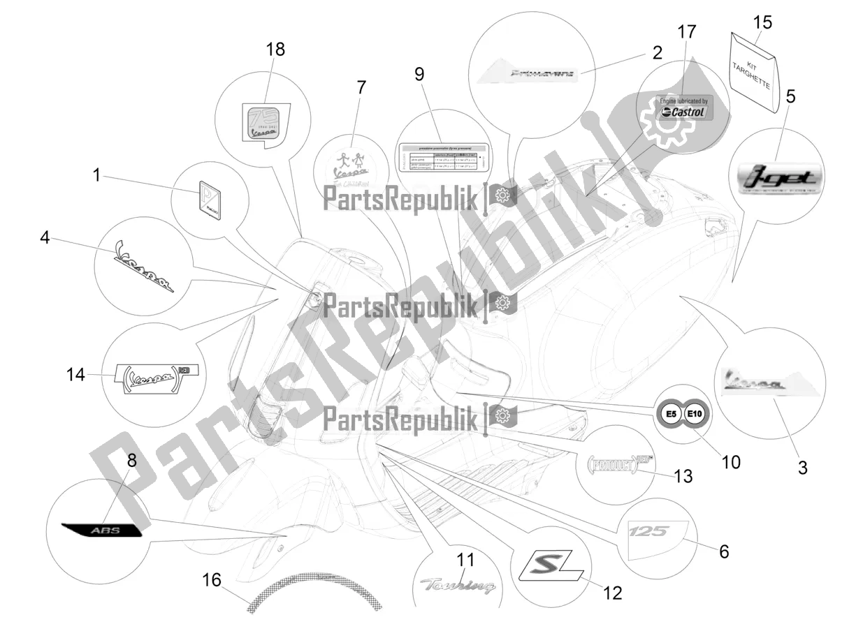 All parts for the Plates - Emblems of the Vespa Primavera 125 4T 3V IE ABS E5 2020