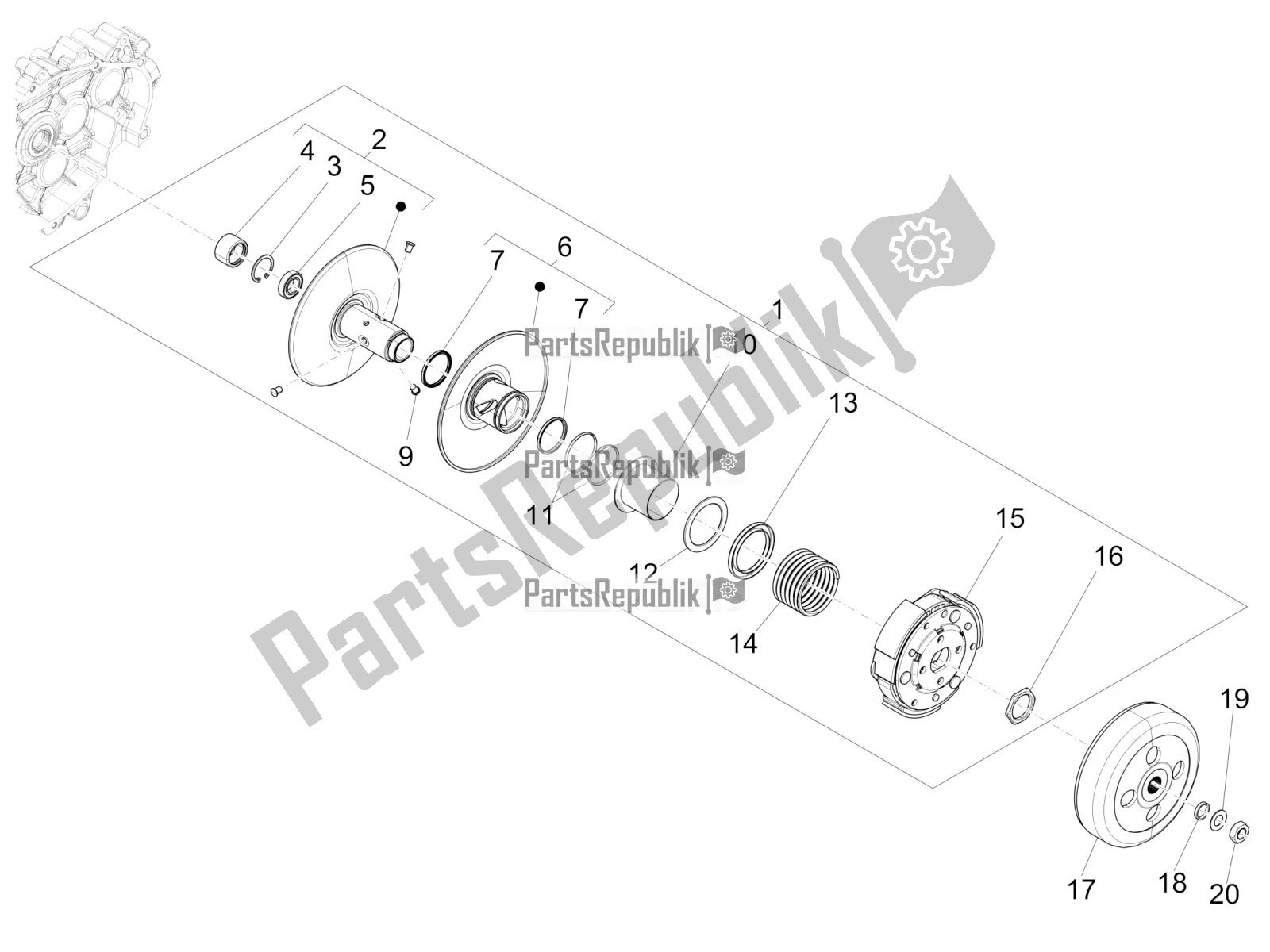 Todas las partes para Polea Conducida de Vespa Primavera 125 4T 3V IE ABS E5 2021