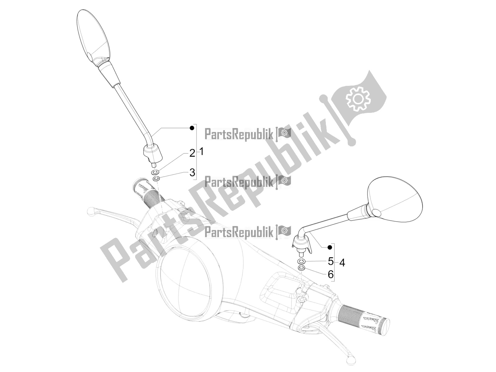 All parts for the Driving Mirror/s of the Vespa Primavera 125 4T 3V IE ABS E5 2021