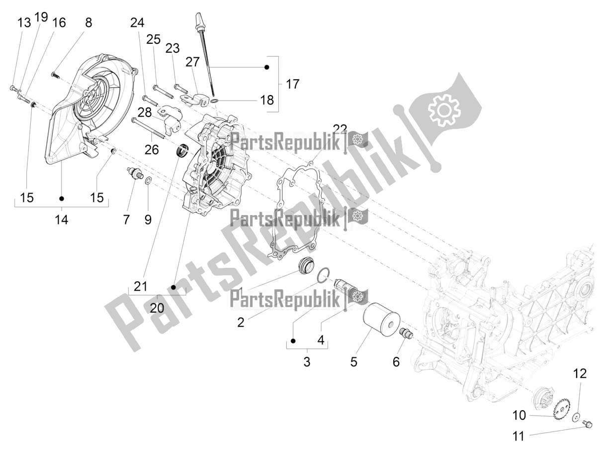 Toutes les pièces pour le Couvercle Magnéto Volant - Filtre à Huile du Vespa Primavera 125 4T 3V IE ABS E5 2021