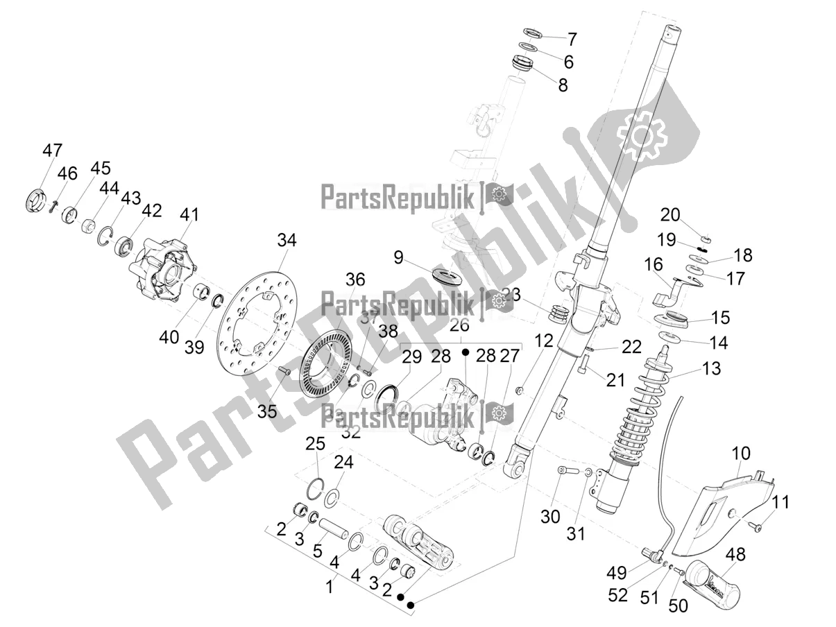 Toutes les pièces pour le Fourche / Tube De Direction - Palier De Direction du Vespa Primavera 125 4T 3V IE ABS E5 2021