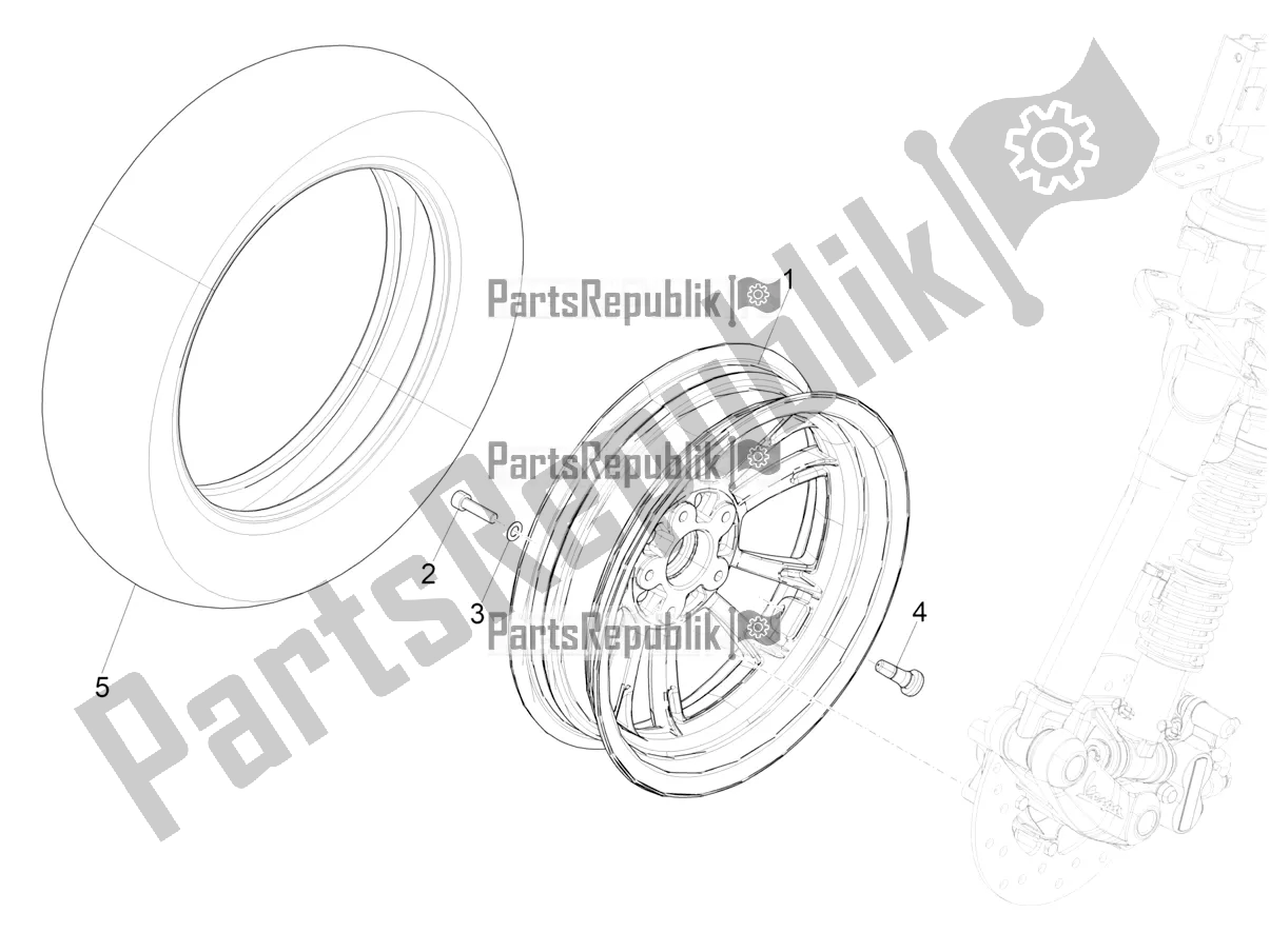 All parts for the Front Wheel of the Vespa Primavera 125 4T 3V IE ABS E5 2021