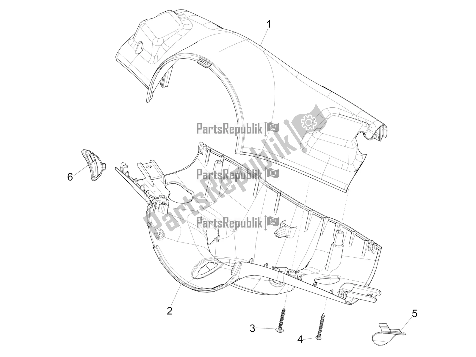 All parts for the Handlebars Coverages of the Vespa Primavera 125 4T 3V IE ABS E5 2021