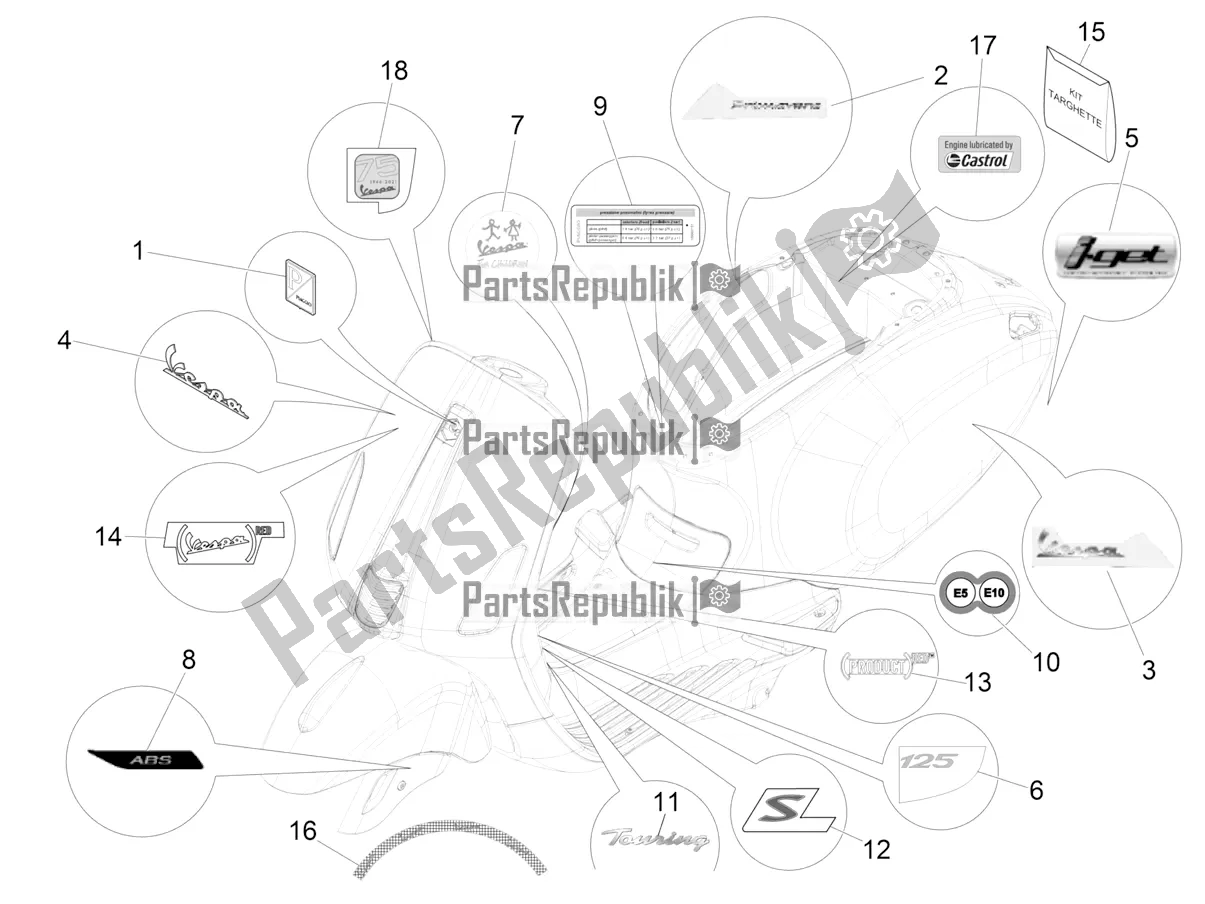 All parts for the Plates - Emblems of the Vespa Primavera 125 4T 3V IE ABS E5 2021