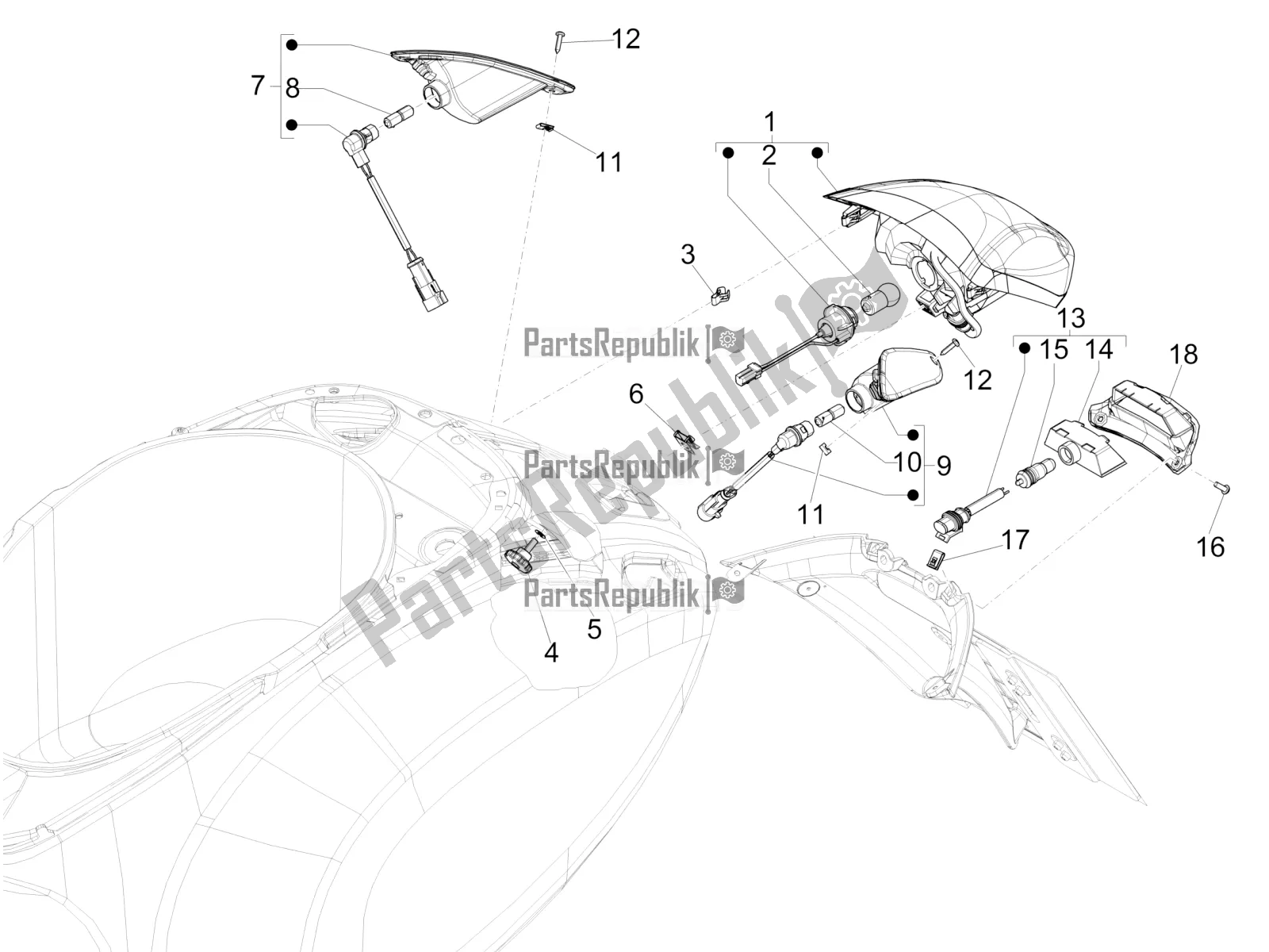 Toutes les pièces pour le Phares Arrière - Clignotants du Vespa Primavera 125 4T 3V IE ABS E5 2021