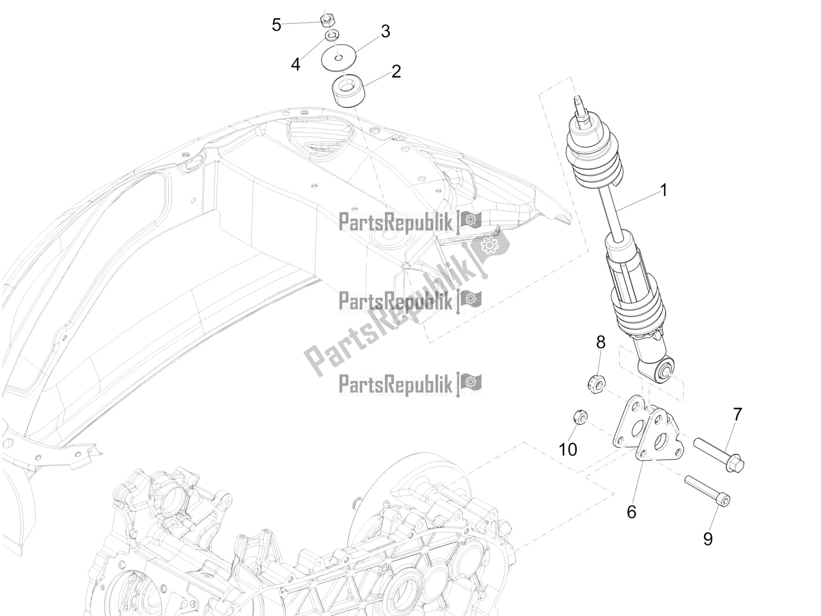 Todas las partes para Suspensión Trasera - Amortiguador / S de Vespa Primavera 125 4T 3V IE ABS E5 2021