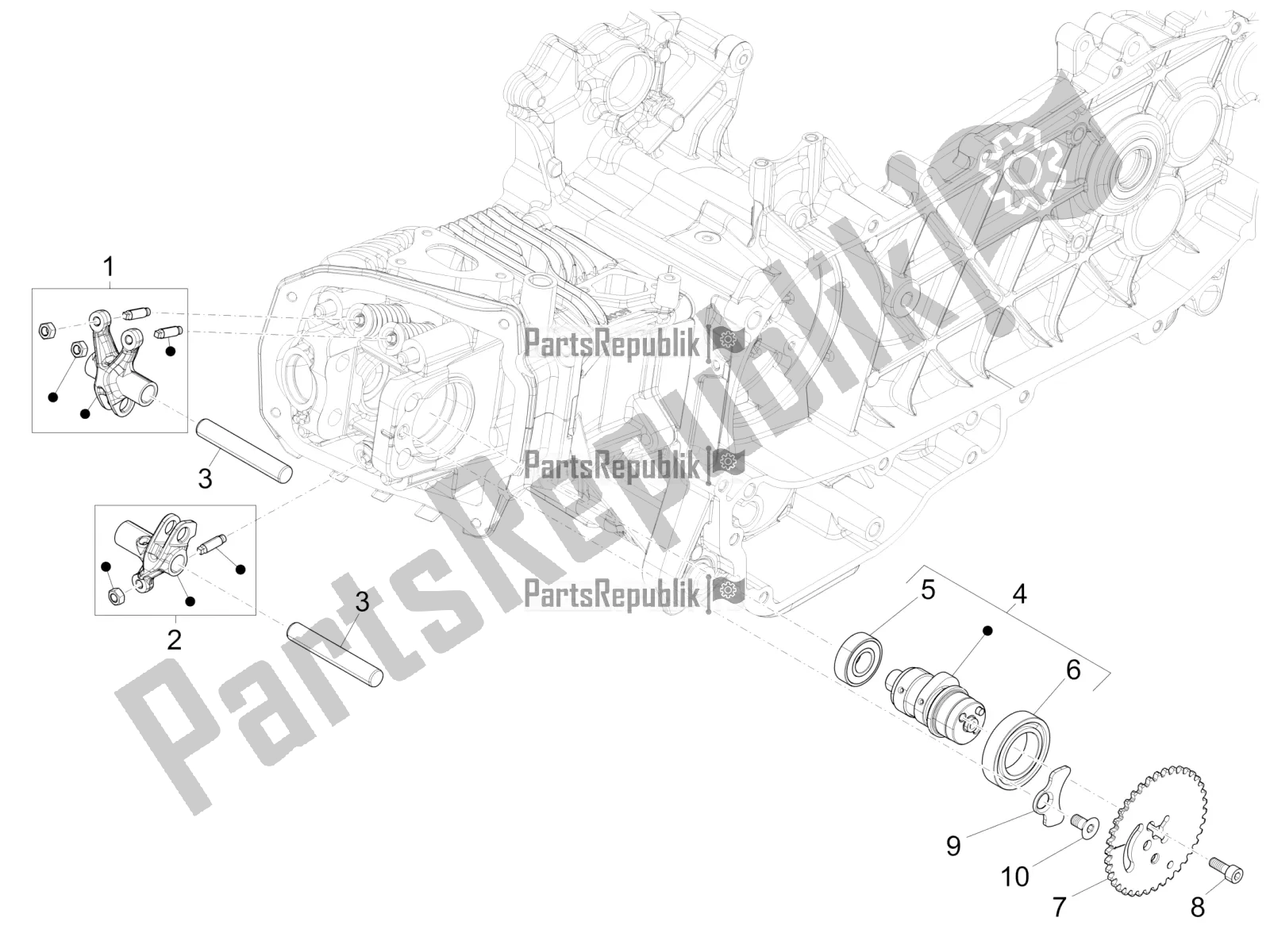 All parts for the Rocking Levers Support Unit of the Vespa Primavera 125 4T 3V IE ABS E5 2021