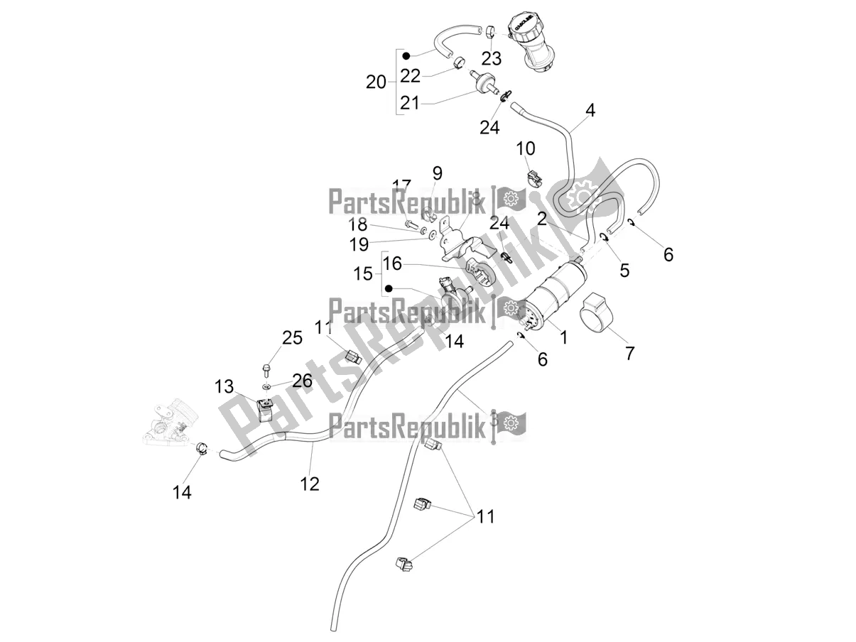 All parts for the Anti-percolation System of the Vespa Primavera 125 4T 3V IE ABS E5 2022