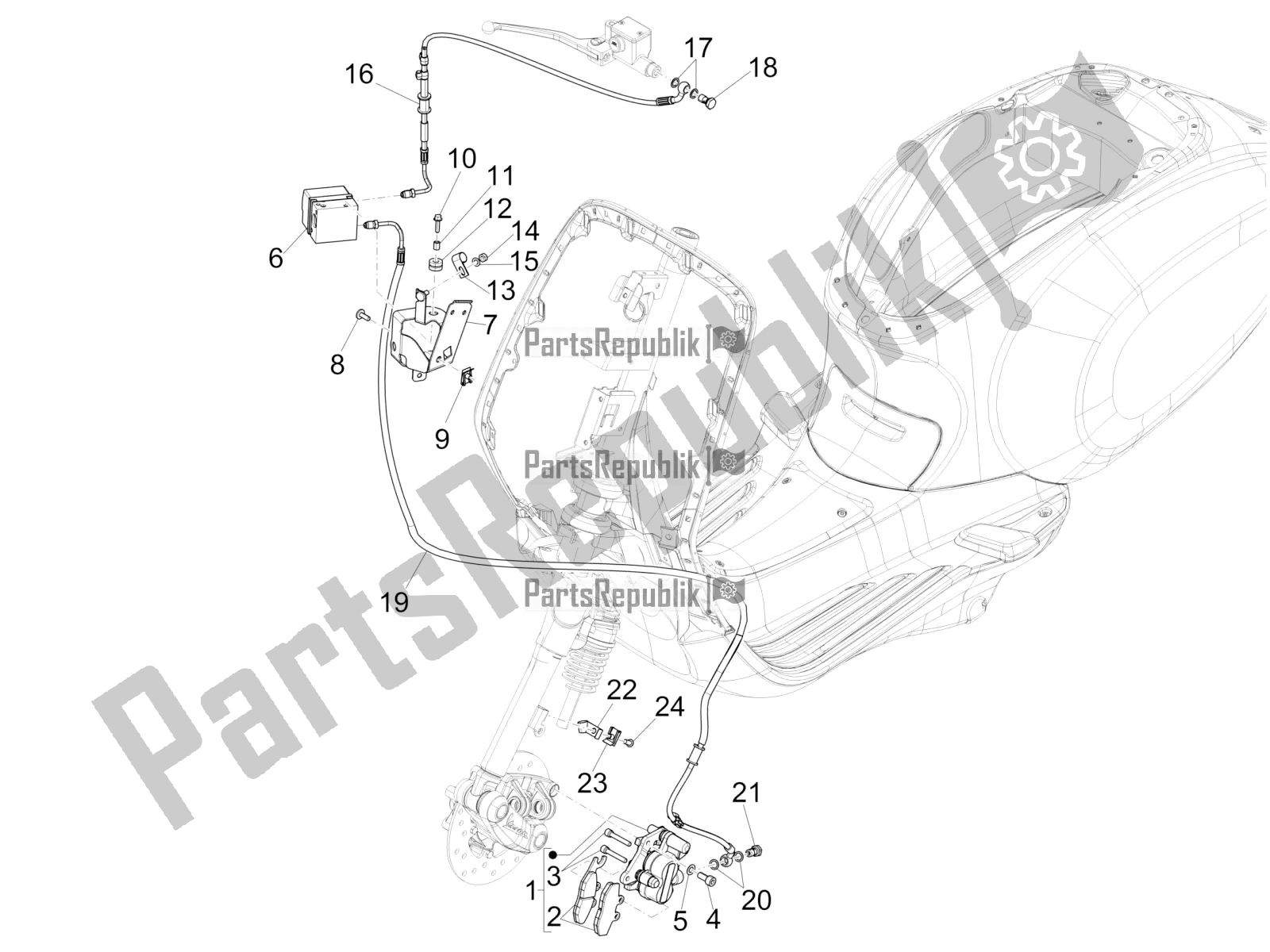 Wszystkie części do Przewody Hamulcowe - Zaciski (abs) Vespa Primavera 125 4T 3V IE ABS E5 2022