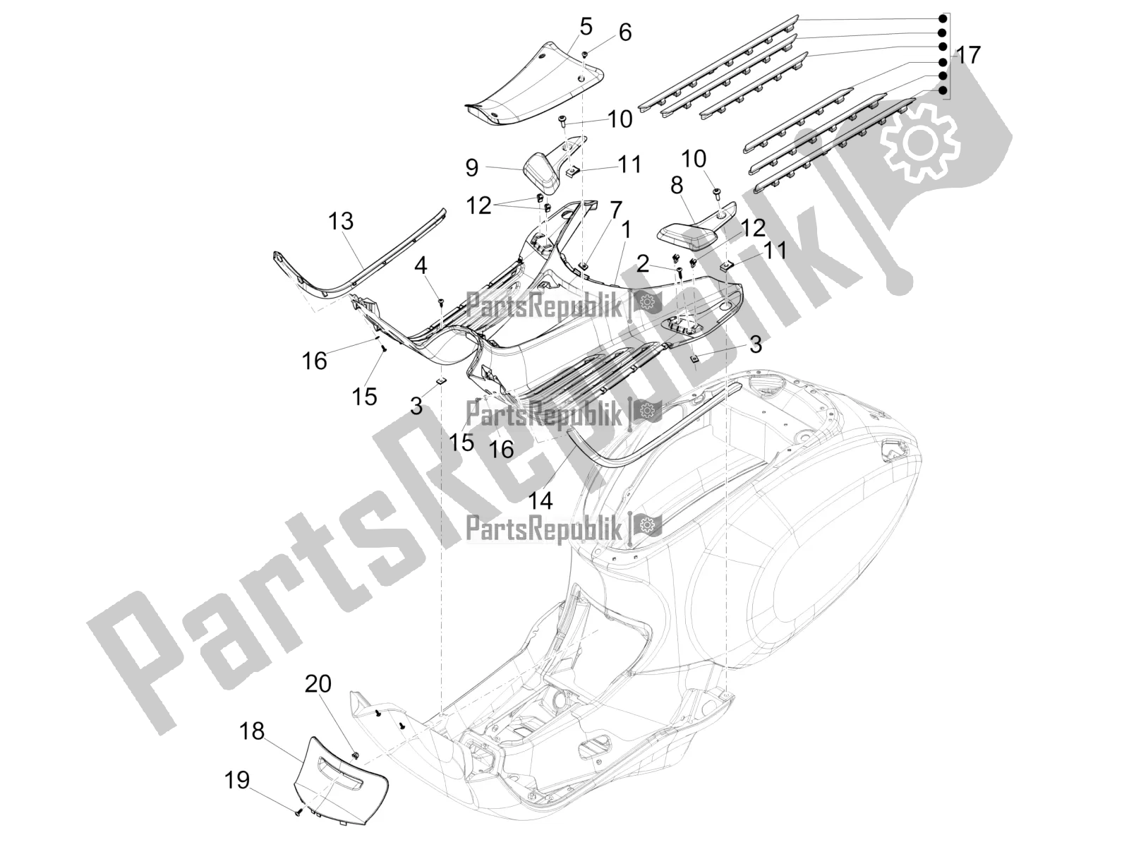 Todas las partes para Cubierta Central - Reposapiés de Vespa Primavera 125 4T 3V IE ABS E5 2022