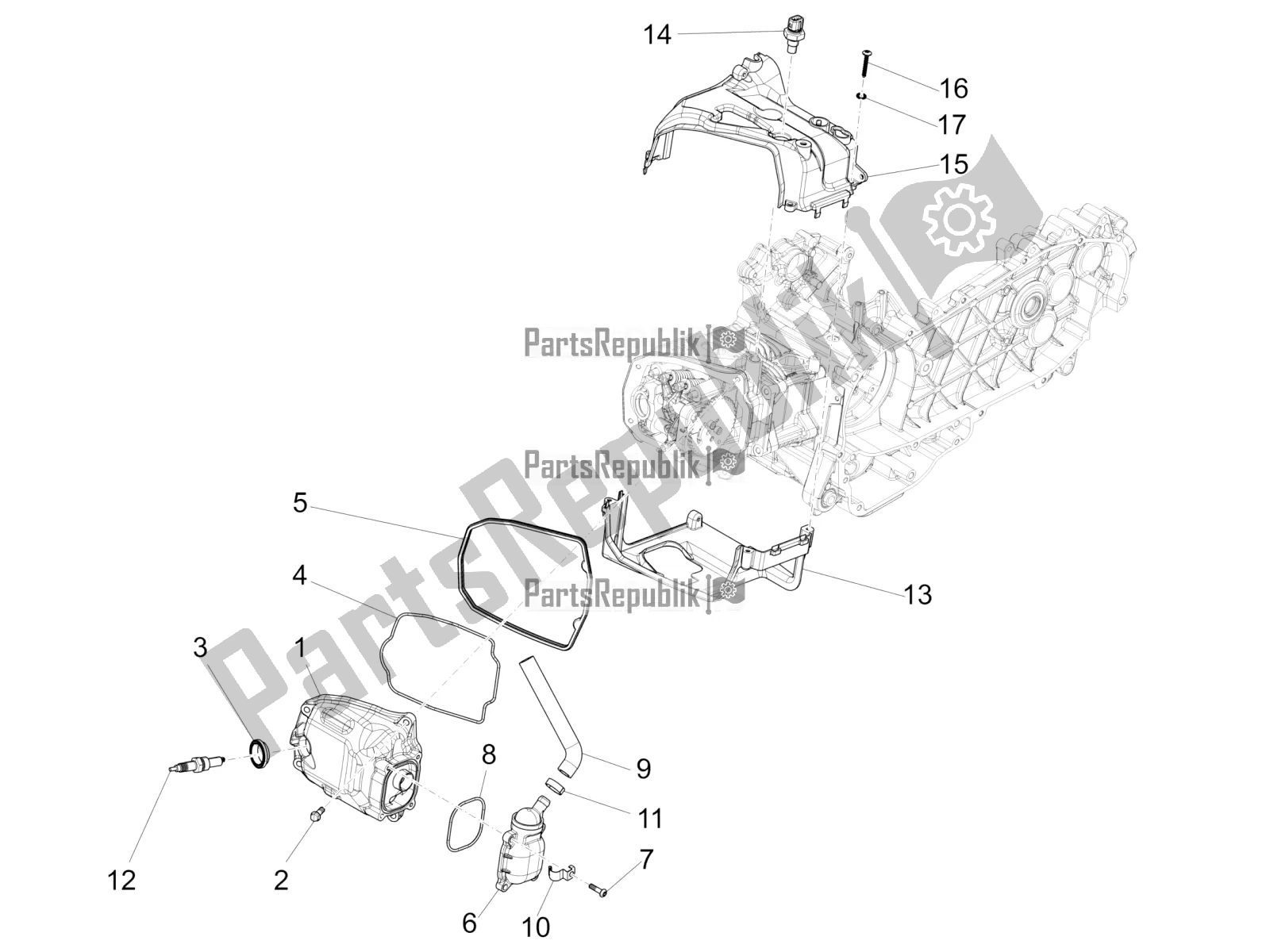 All parts for the Cylinder Head Cover of the Vespa Primavera 125 4T 3V IE ABS E5 2022