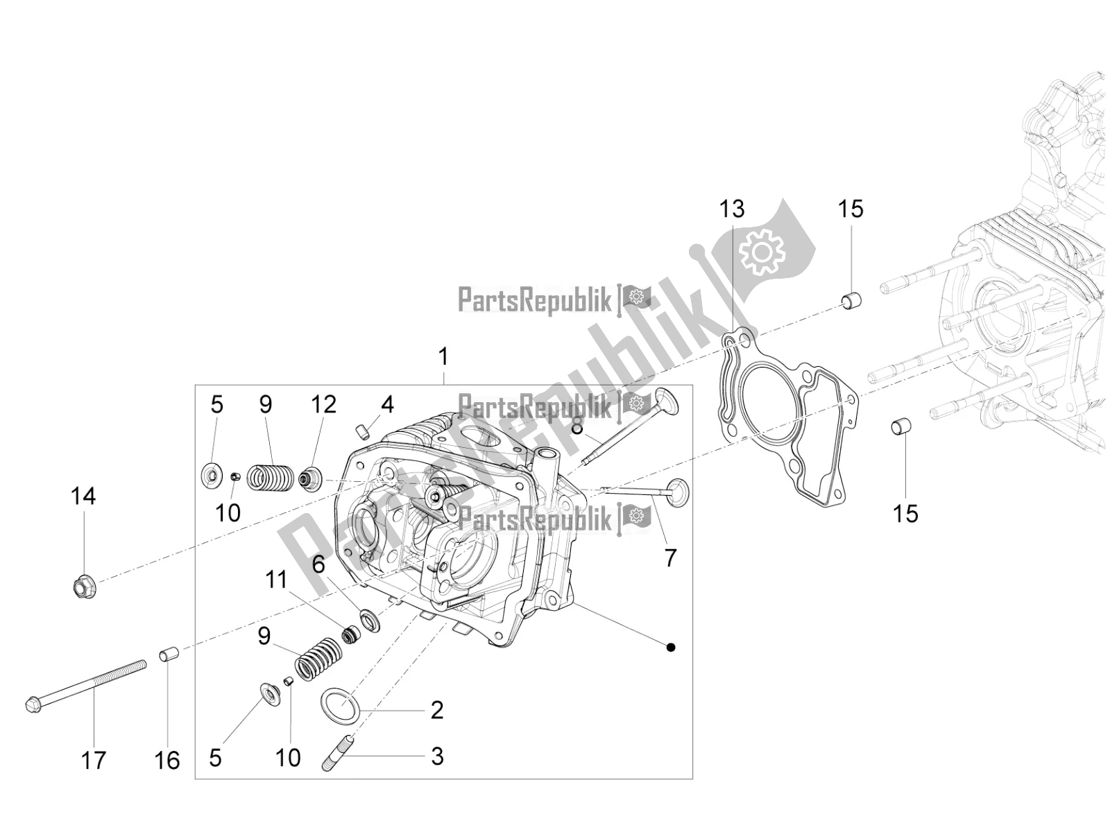 All parts for the Cylinder Head Unit - Valve of the Vespa Primavera 125 4T 3V IE ABS E5 2022