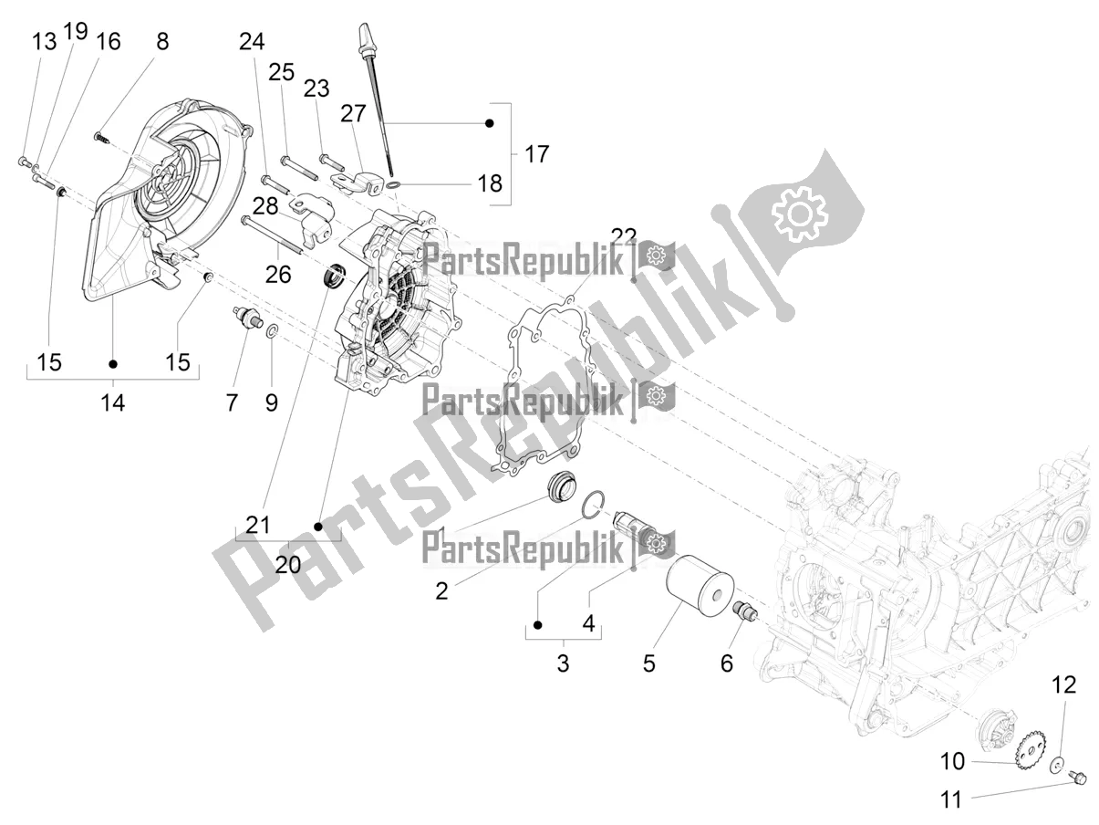 All parts for the Flywheel Magneto Cover - Oil Filter of the Vespa Primavera 125 4T 3V IE ABS E5 2022