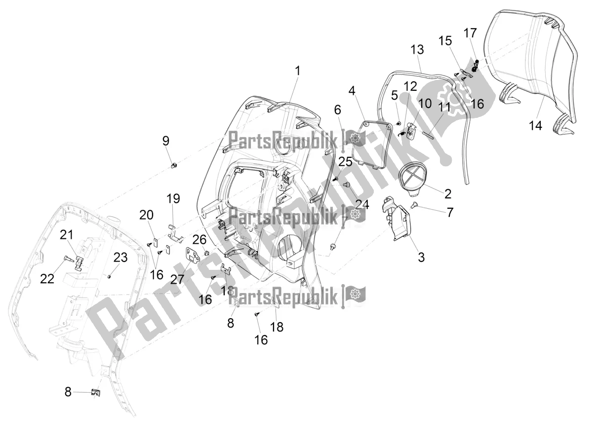 All parts for the Front Glove-box - Knee-guard Panel of the Vespa Primavera 125 4T 3V IE ABS E5 2022