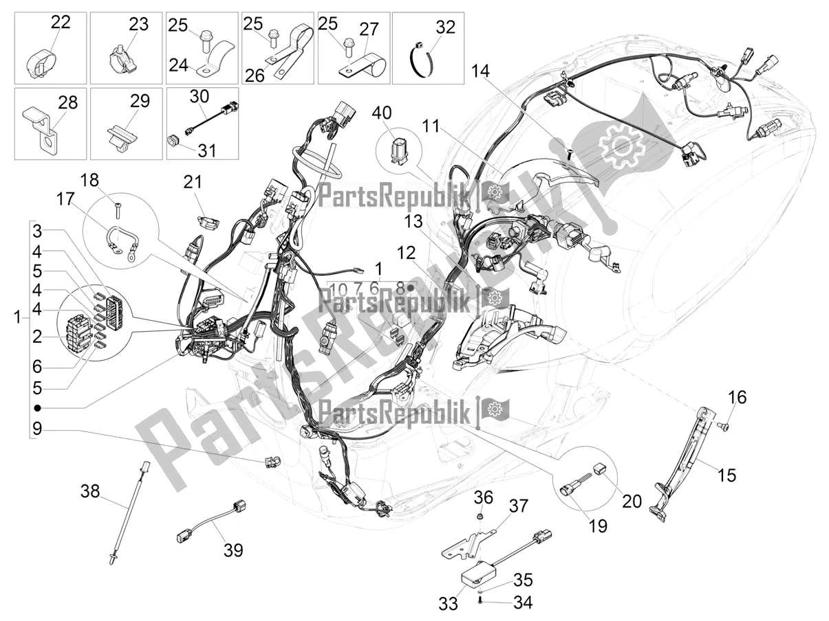 All parts for the Main Cable Harness of the Vespa Primavera 125 4T 3V IE ABS E5 2022
