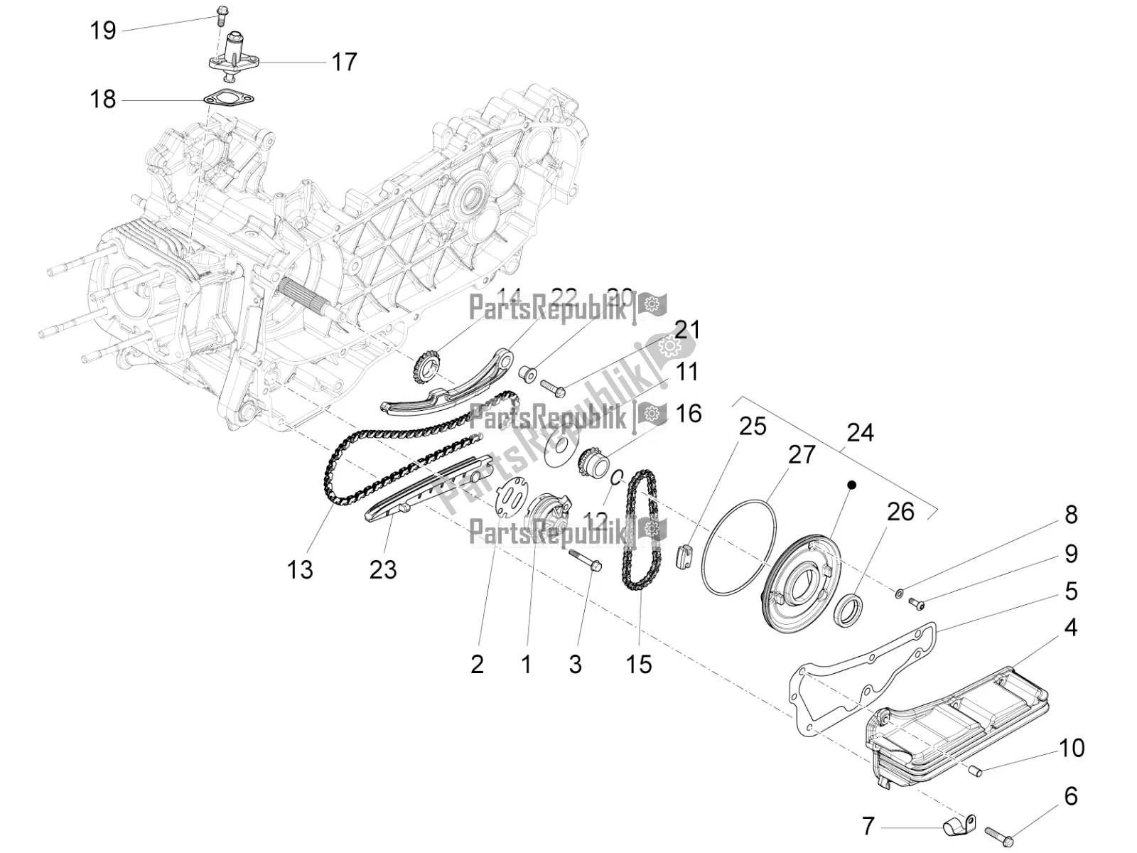 Todas as partes de Bomba De óleo do Vespa Primavera 125 4T 3V IE ABS E5 2022