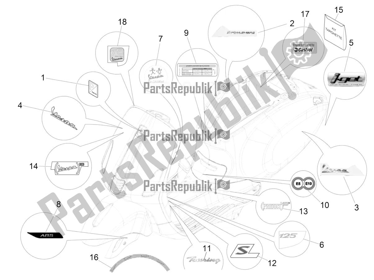 All parts for the Plates - Emblems of the Vespa Primavera 125 4T 3V IE ABS E5 2022