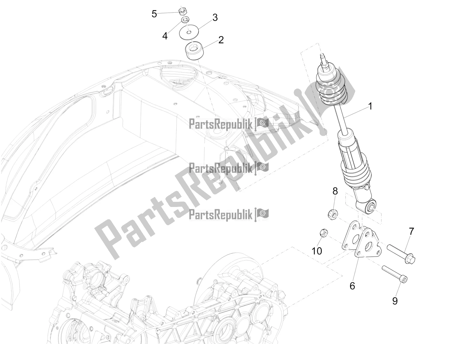 Todas las partes para Suspensión Trasera - Amortiguador / S de Vespa Primavera 125 4T 3V IE ABS E5 2022