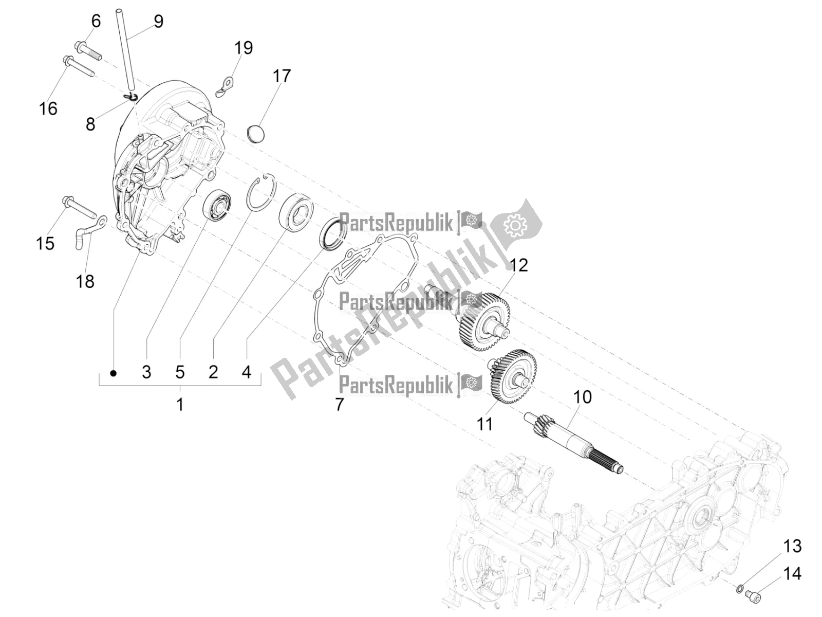 Todas las partes para Unidad De Reducción de Vespa Primavera 125 4T 3V IE ABS E5 2022