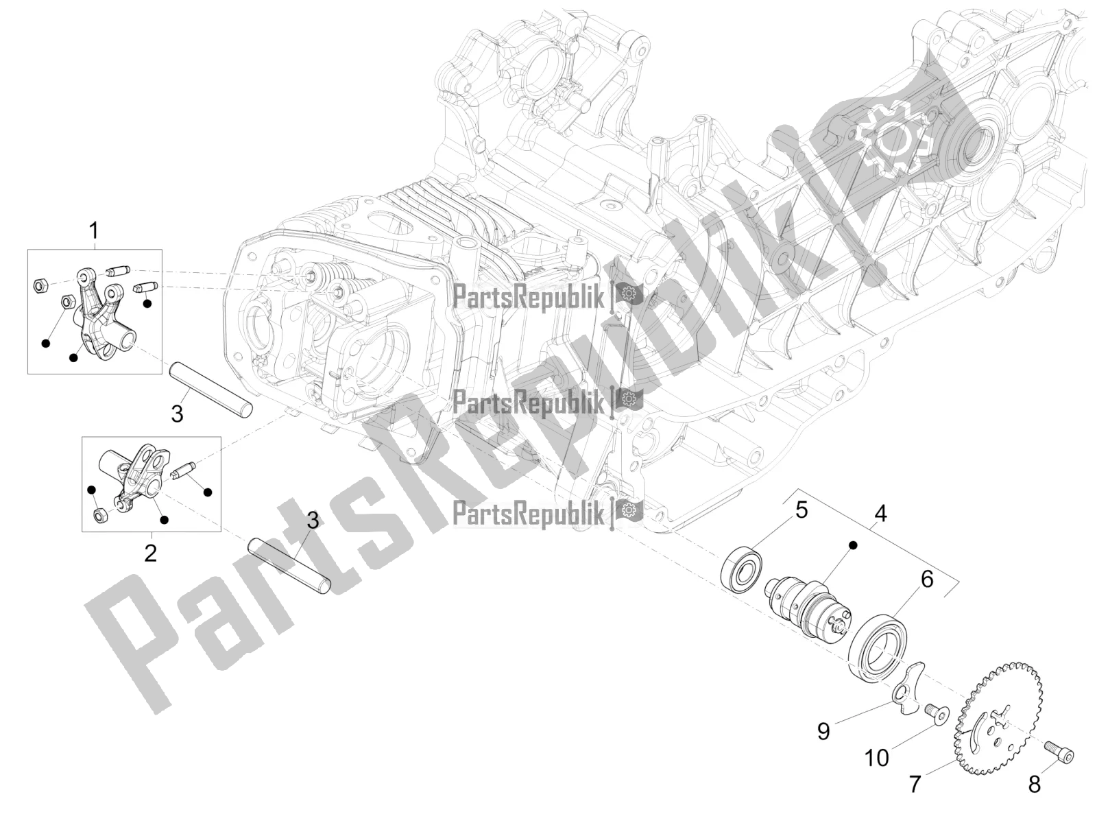 All parts for the Rocking Levers Support Unit of the Vespa Primavera 125 4T 3V IE ABS E5 2022