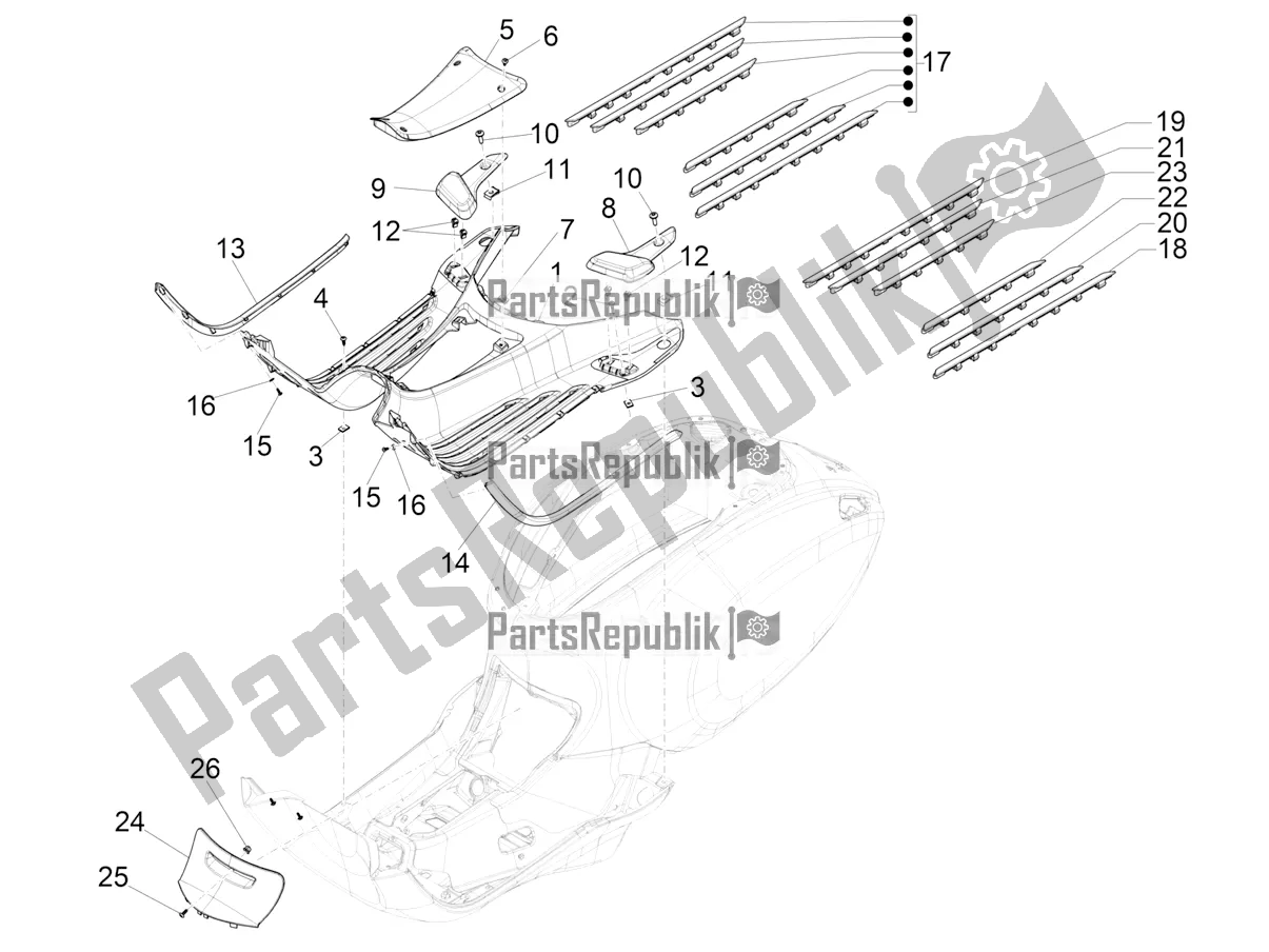 Toutes les pièces pour le Housse Centrale - Repose-pieds du Vespa Primavera 125 4T 3V Iget Apac 2016