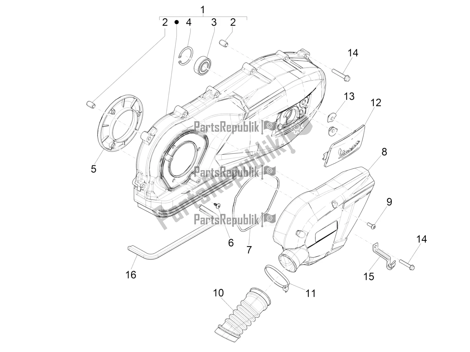 Toutes les pièces pour le Couvercle De Carter - Refroidissement Du Carter du Vespa Primavera 125 4T 3V Iget Apac 2016