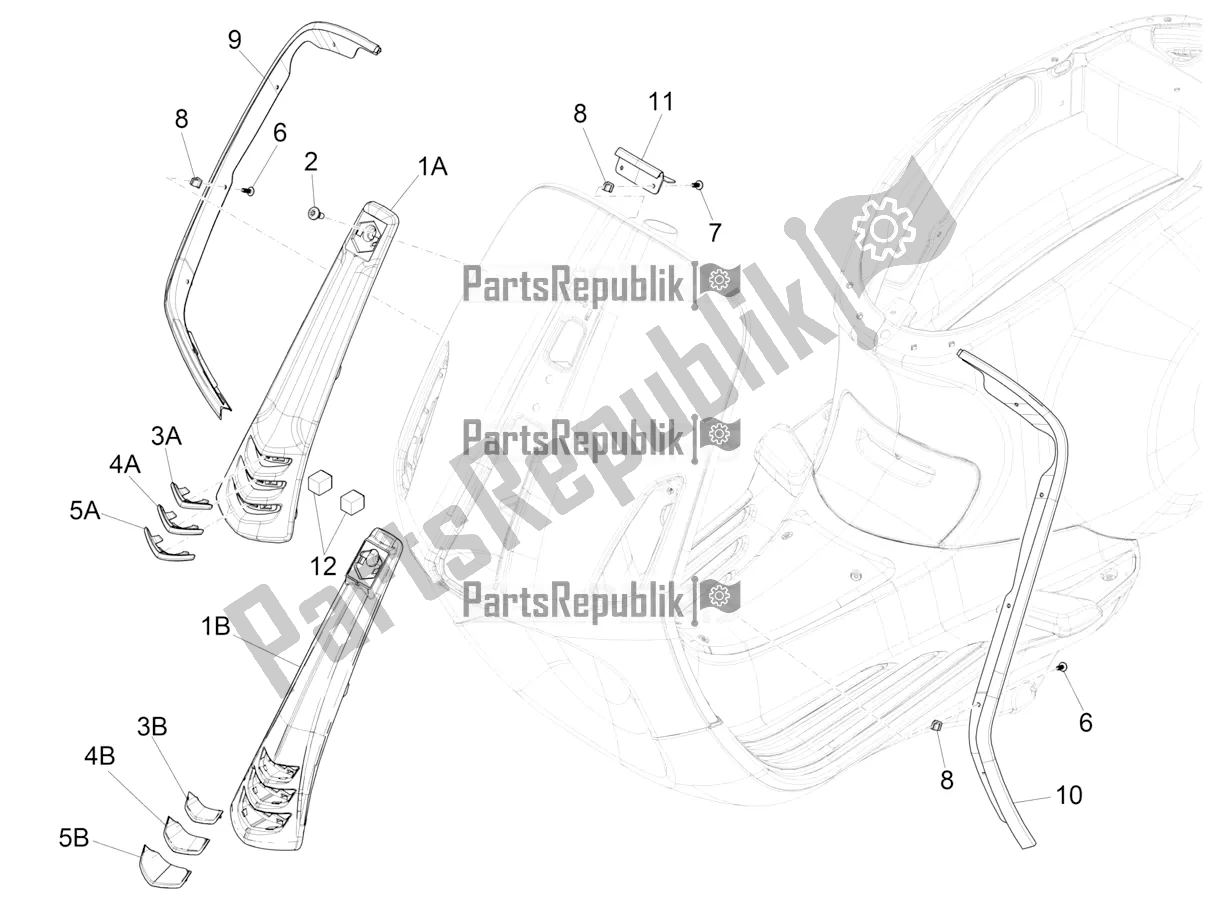 All parts for the Front Shield of the Vespa Primavera 125 4T 3V Iget Apac 2016