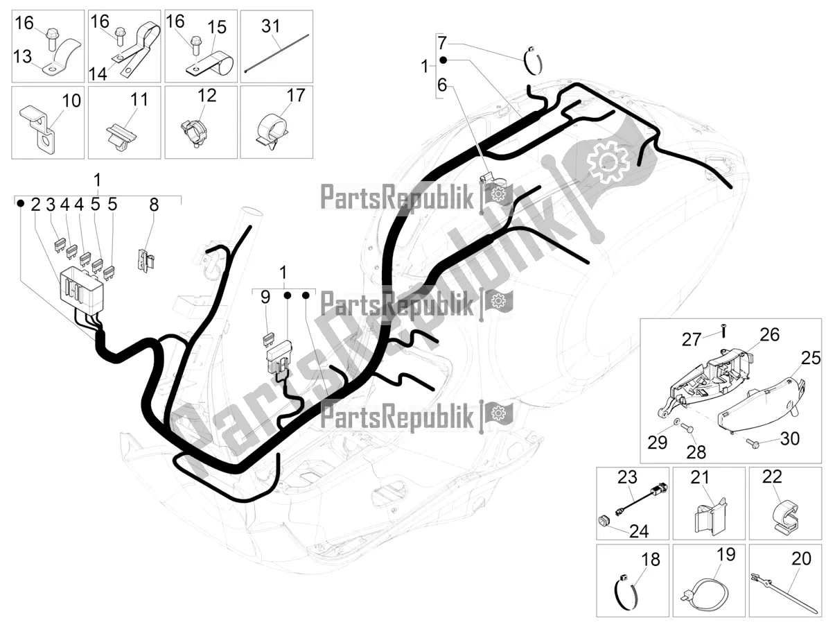 Toutes les pièces pour le Faisceau De Câbles Principal du Vespa Primavera 125 4T 3V Iget Apac 2016