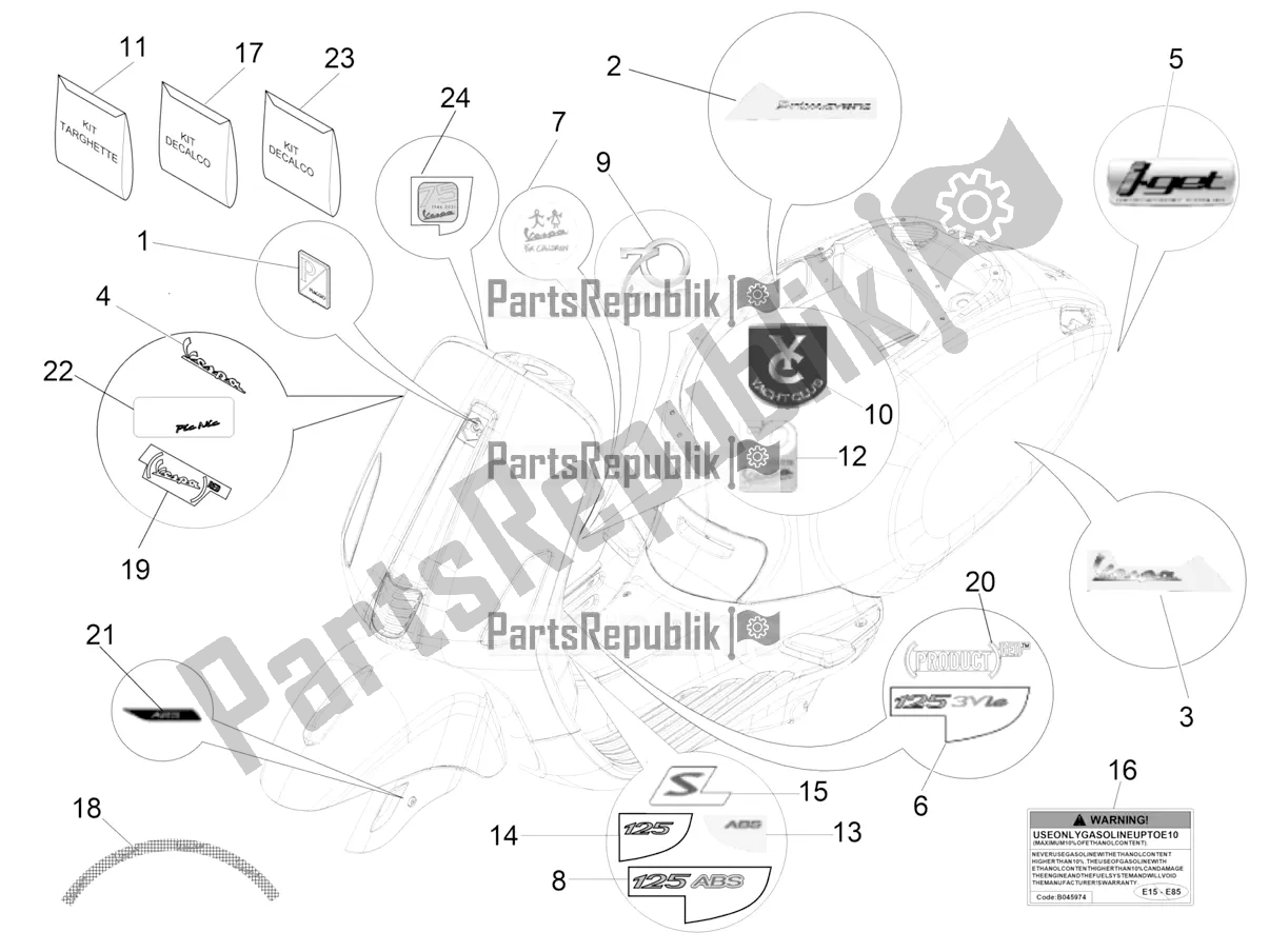 Toutes les pièces pour le Plaques - Emblèmes du Vespa Primavera 125 4T 3V Iget Apac 2016