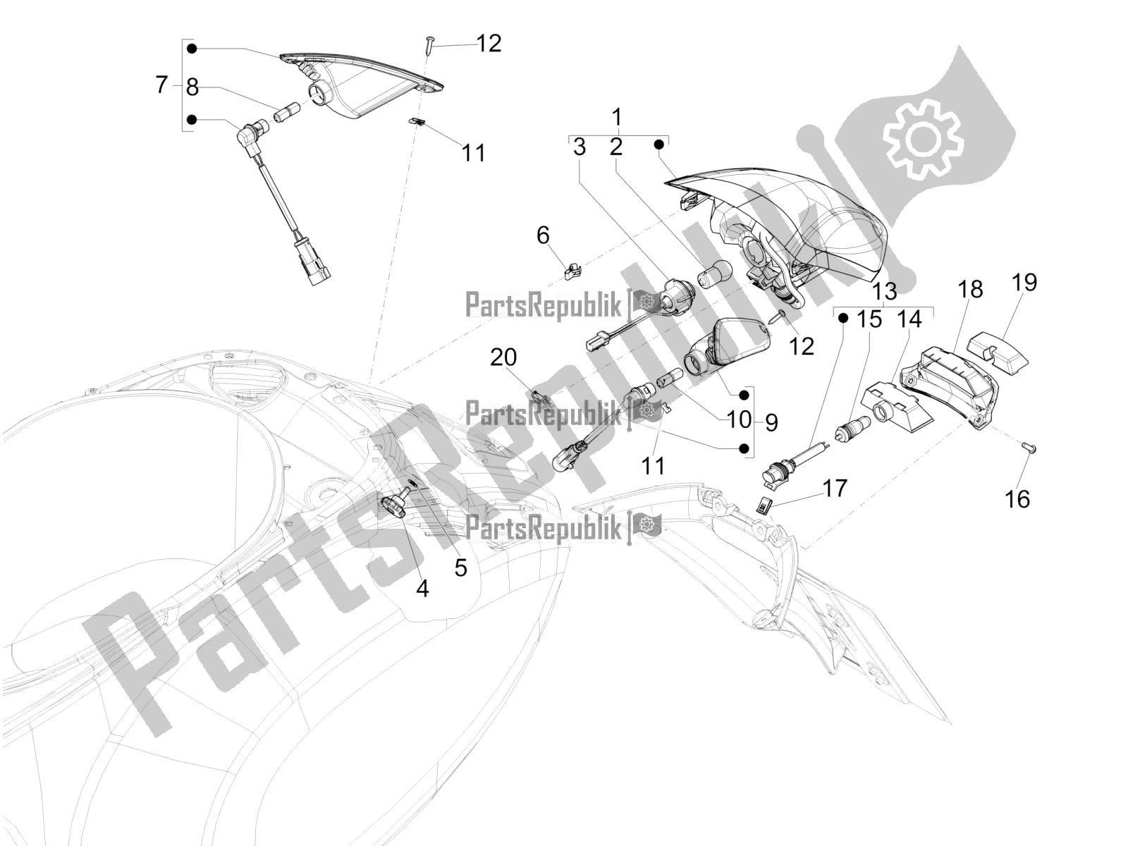 Toutes les pièces pour le Phares Arrière - Clignotants du Vespa Primavera 125 4T 3V Iget Apac 2016