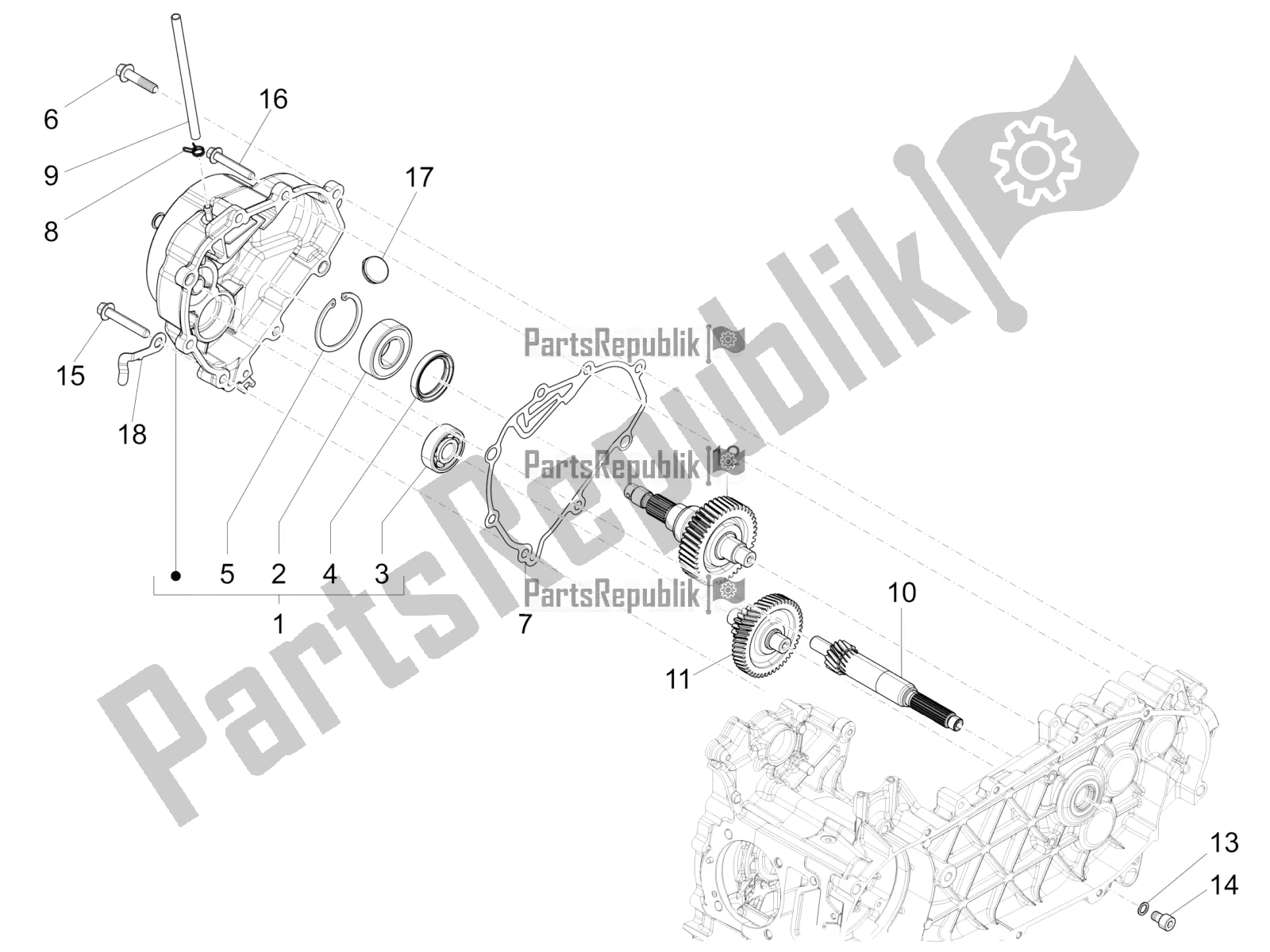 All parts for the Reduction Unit of the Vespa Primavera 125 4T 3V Iget Apac 2016