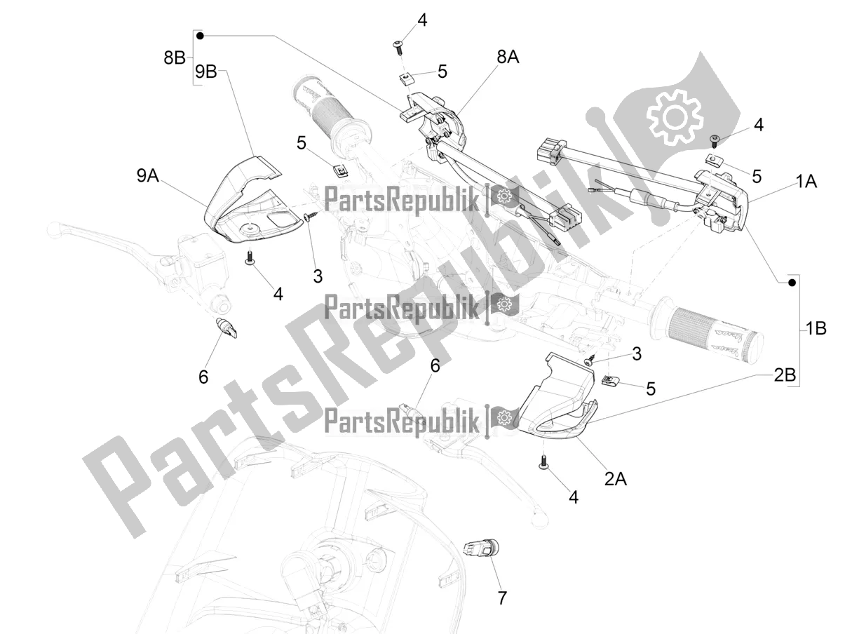 Todas as partes de Seletores - Interruptores - Botões do Vespa Primavera 125 4T 3V Iget Apac 2017