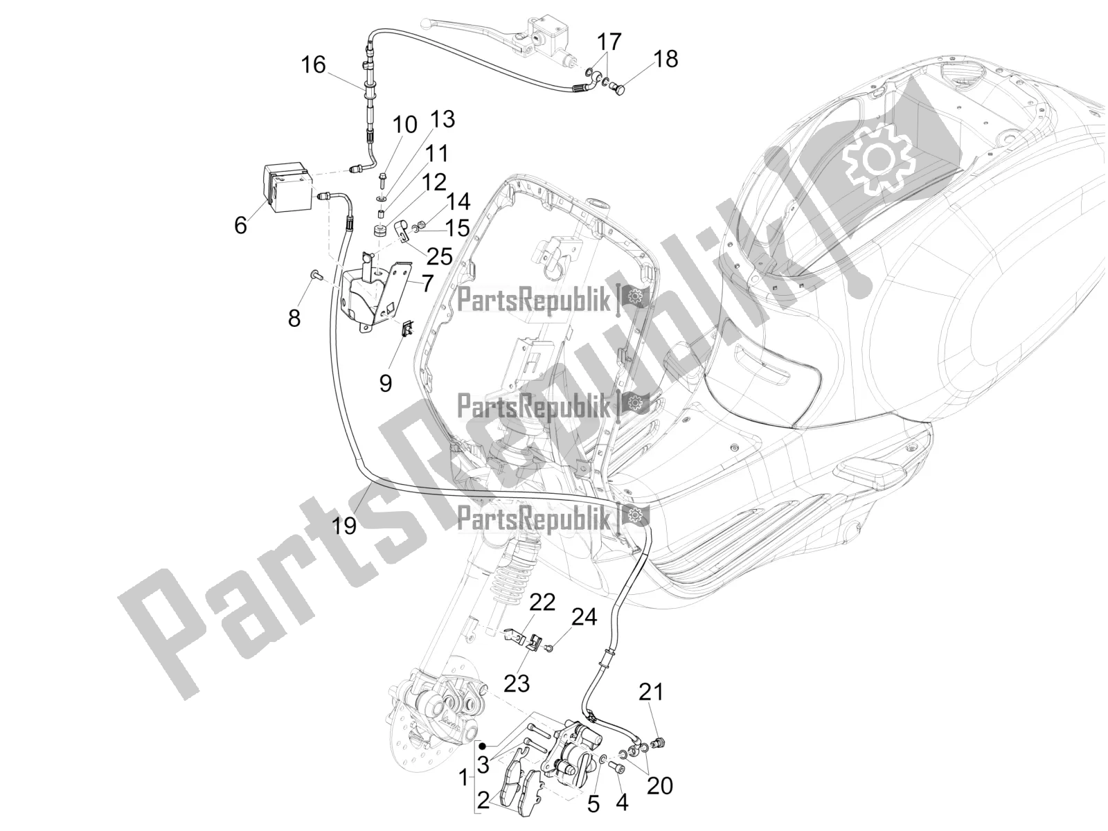 Todas as partes de Tubos De Freio - Pinças (abs) do Vespa Primavera 125 4T 3V Iget Apac 2018