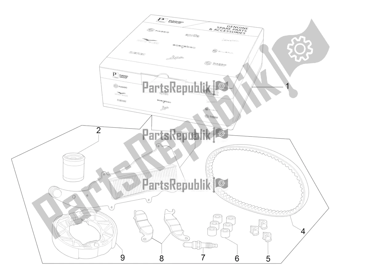 Todas as partes de Complete Wear And Maintenance Kit do Vespa Primavera 125 4T 3V Iget Apac 2018