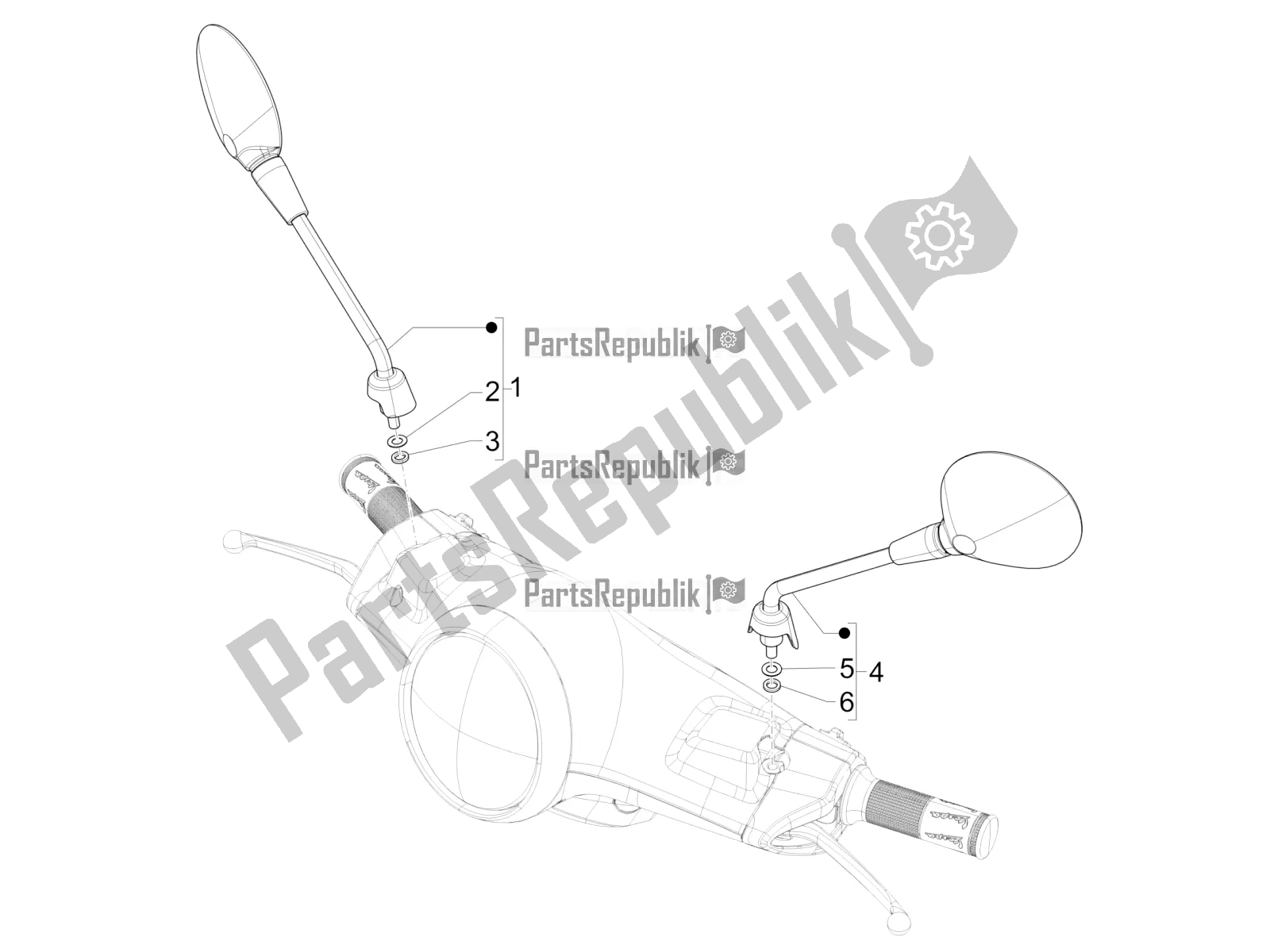 All parts for the Driving Mirror/s of the Vespa Primavera 125 4T 3V Iget Apac 2018