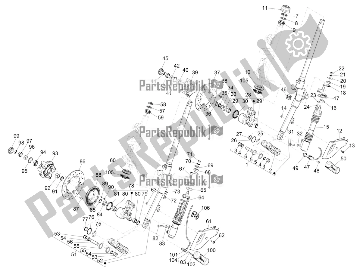 Alle onderdelen voor de Vork / Stuurbuis - Stuurlagereenheid van de Vespa Primavera 125 4T 3V Iget Apac 2018