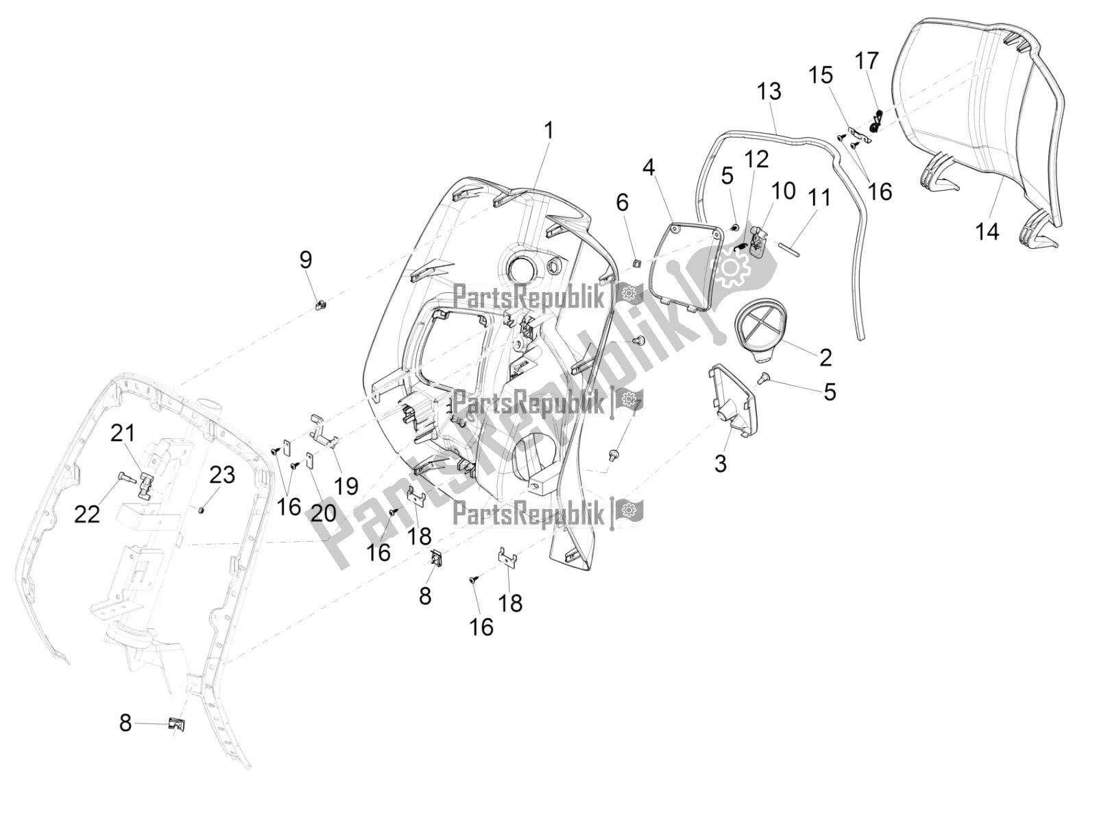 Wszystkie części do Przedni Schowek - Panel Ochraniaj? Cy Kolana Vespa Primavera 125 4T 3V Iget Apac 2018