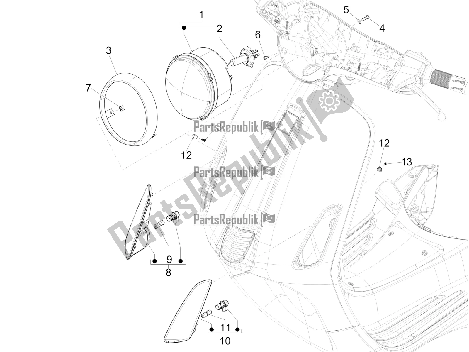 Todas as partes de Faróis Dianteiros - Luzes De Pisca do Vespa Primavera 125 4T 3V Iget Apac 2018