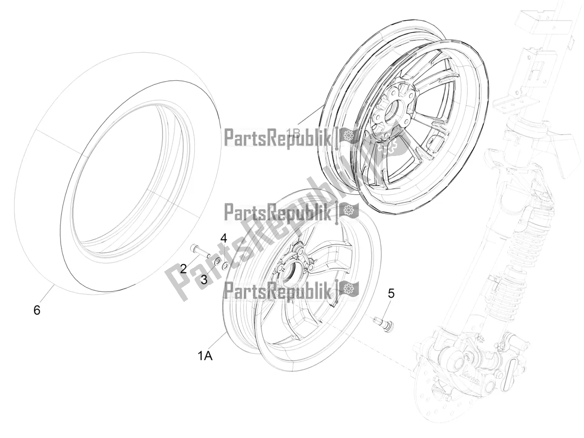 All parts for the Front Wheel of the Vespa Primavera 125 4T 3V Iget Apac 2018