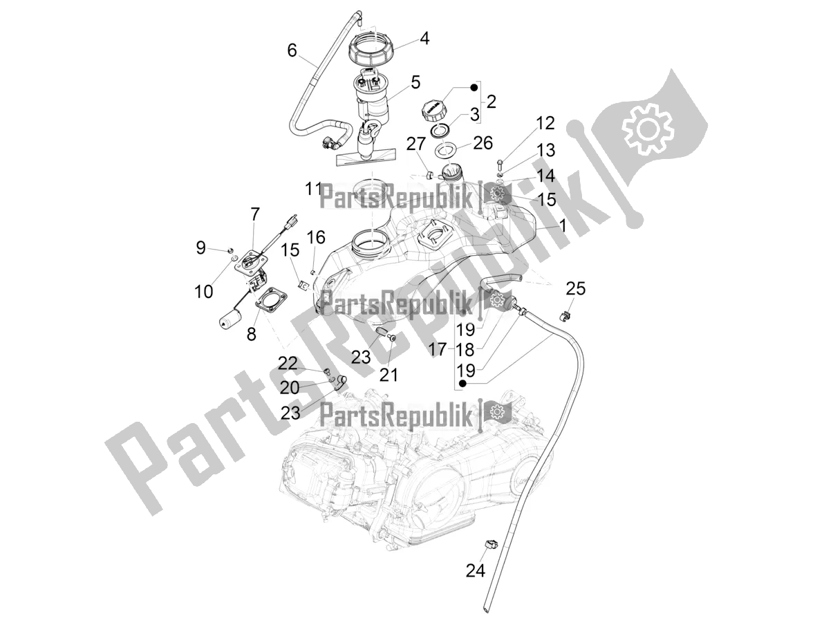 All parts for the Fuel Tank of the Vespa Primavera 125 4T 3V Iget Apac 2018