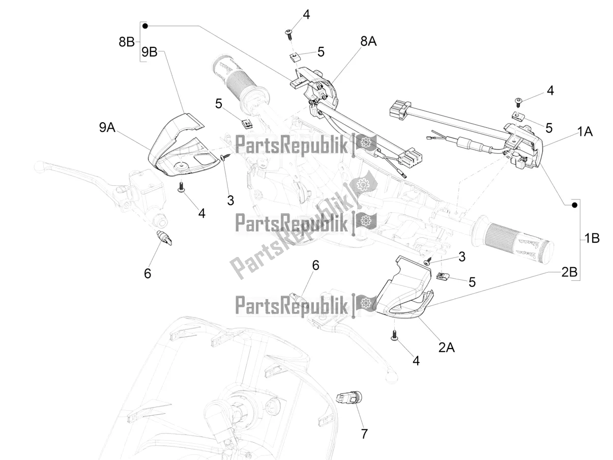 Tutte le parti per il Selettori - Interruttori - Pulsanti del Vespa Primavera 125 4T 3V Iget Apac 2018