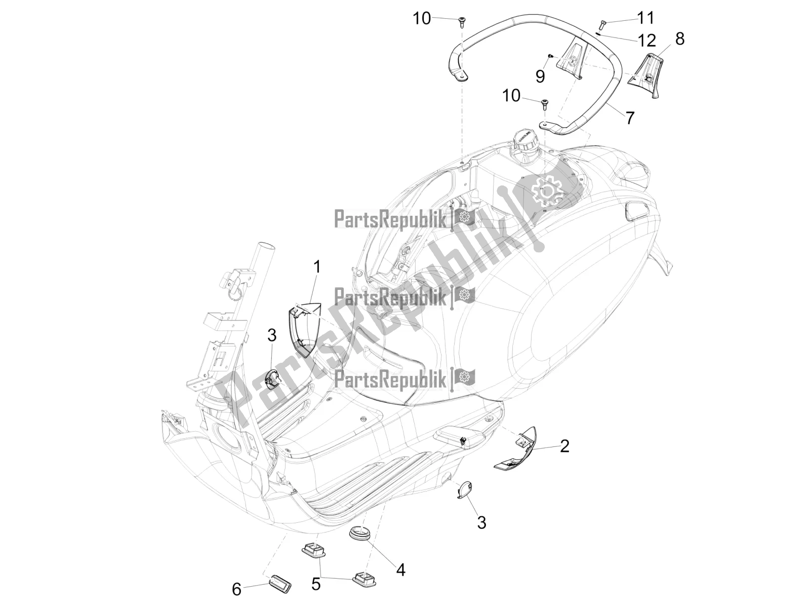 All parts for the Side Cover - Spoiler of the Vespa Primavera 125 4T 3V Iget Apac 2018